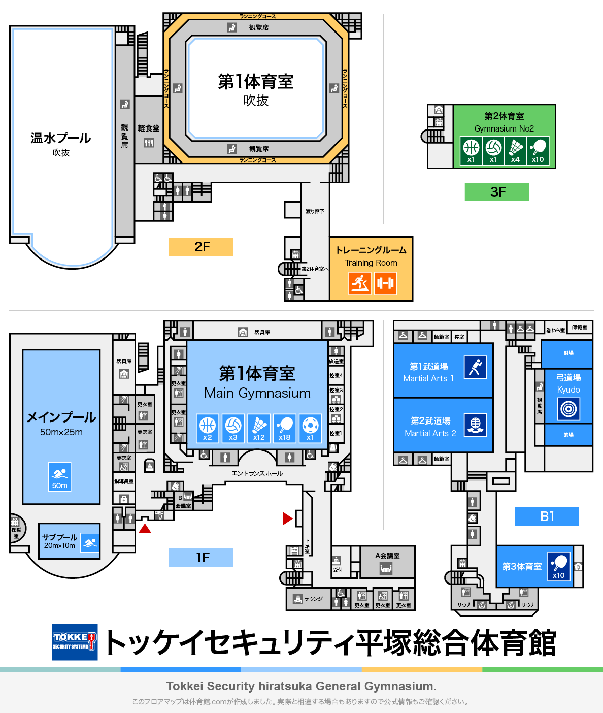トッケイセキュリティ平塚総合体育館のフロアマップ・体育館