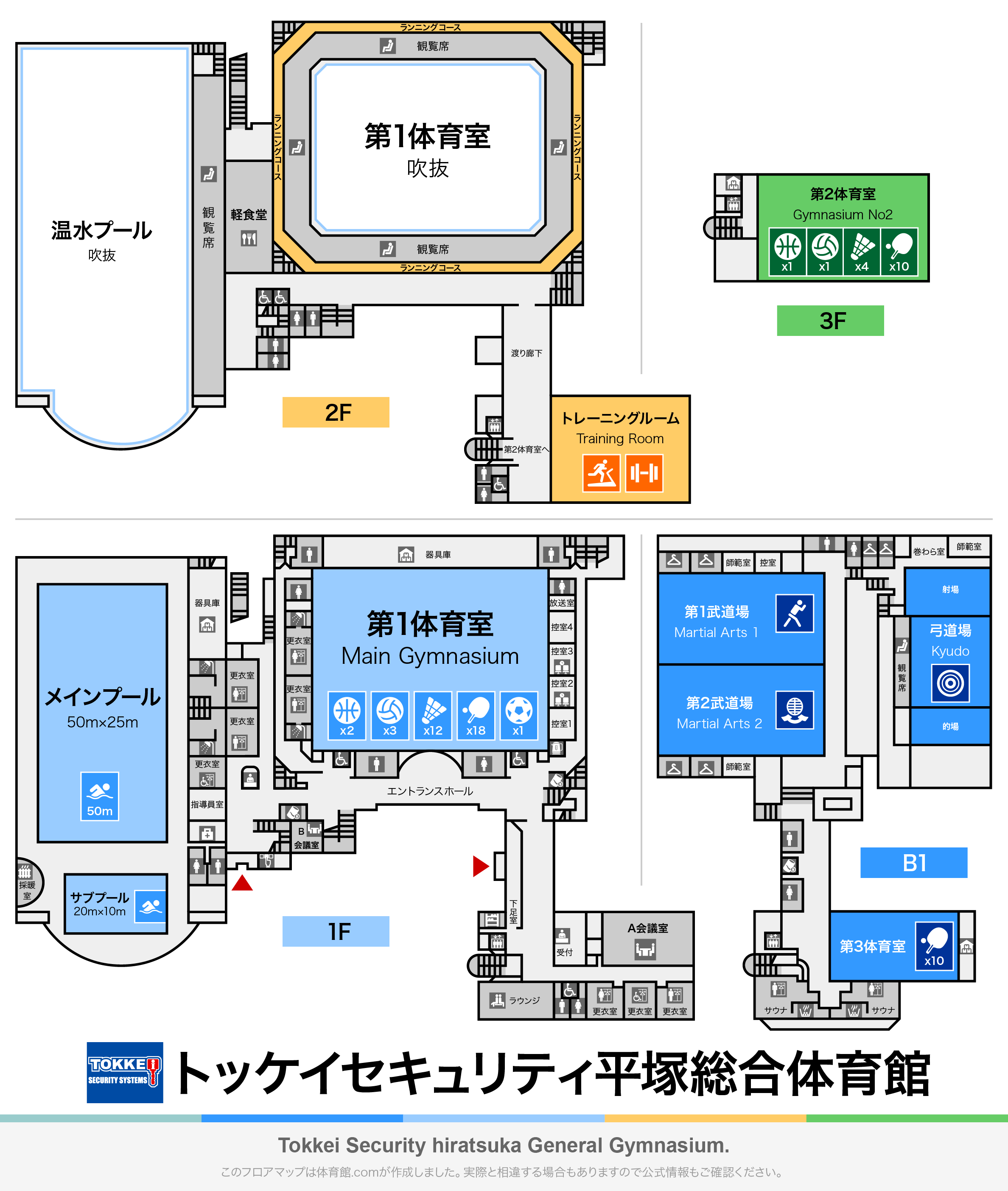 トッケイセキュリティ平塚総合体育館のフロアマップ・体育館