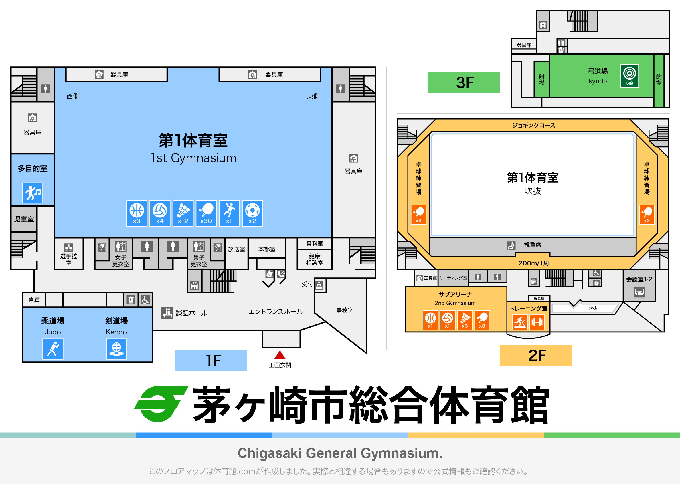 茅ヶ崎市総合体育館のフロアマップ