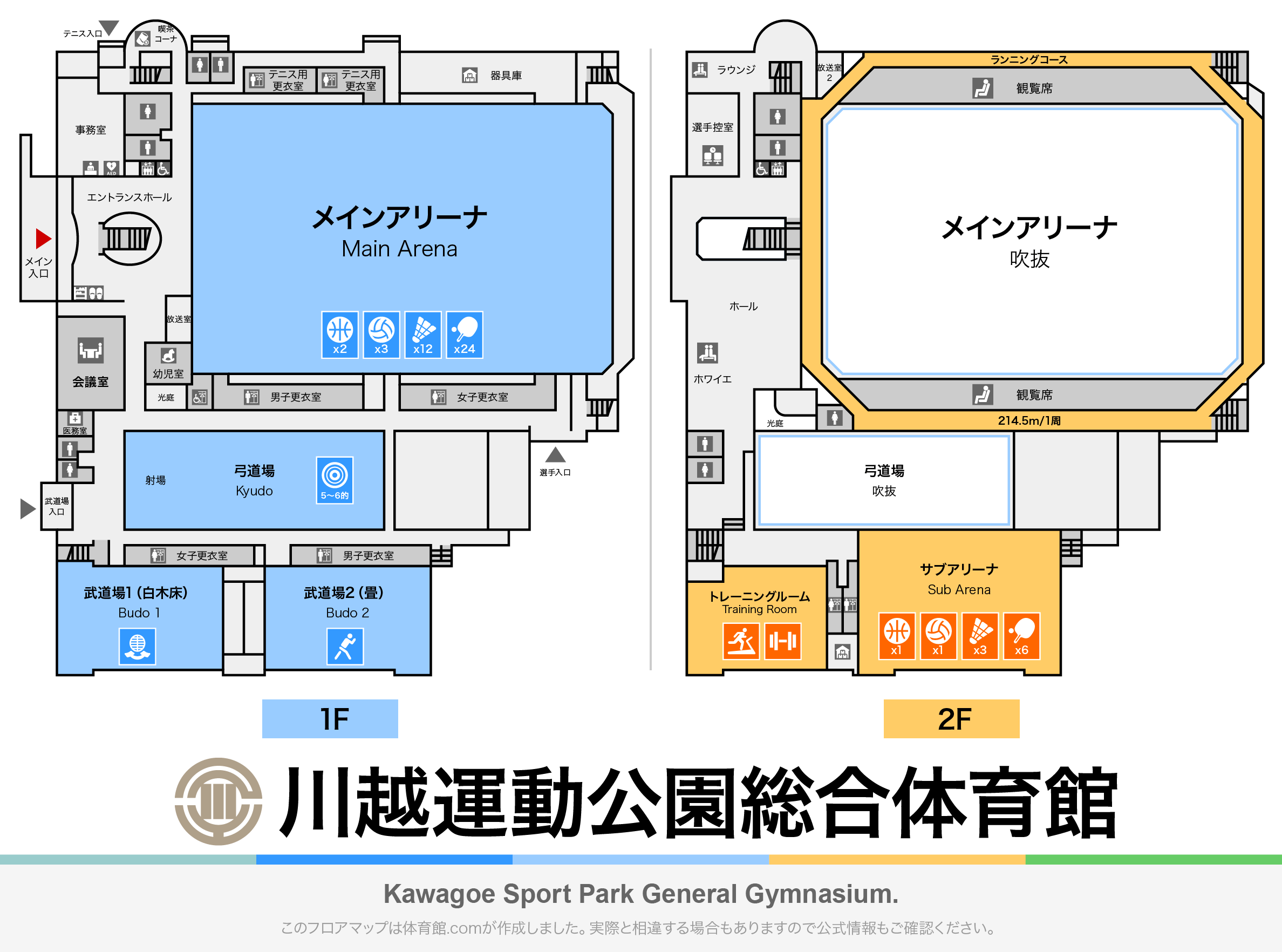 川越運動公園総合体育館のフロアマップ