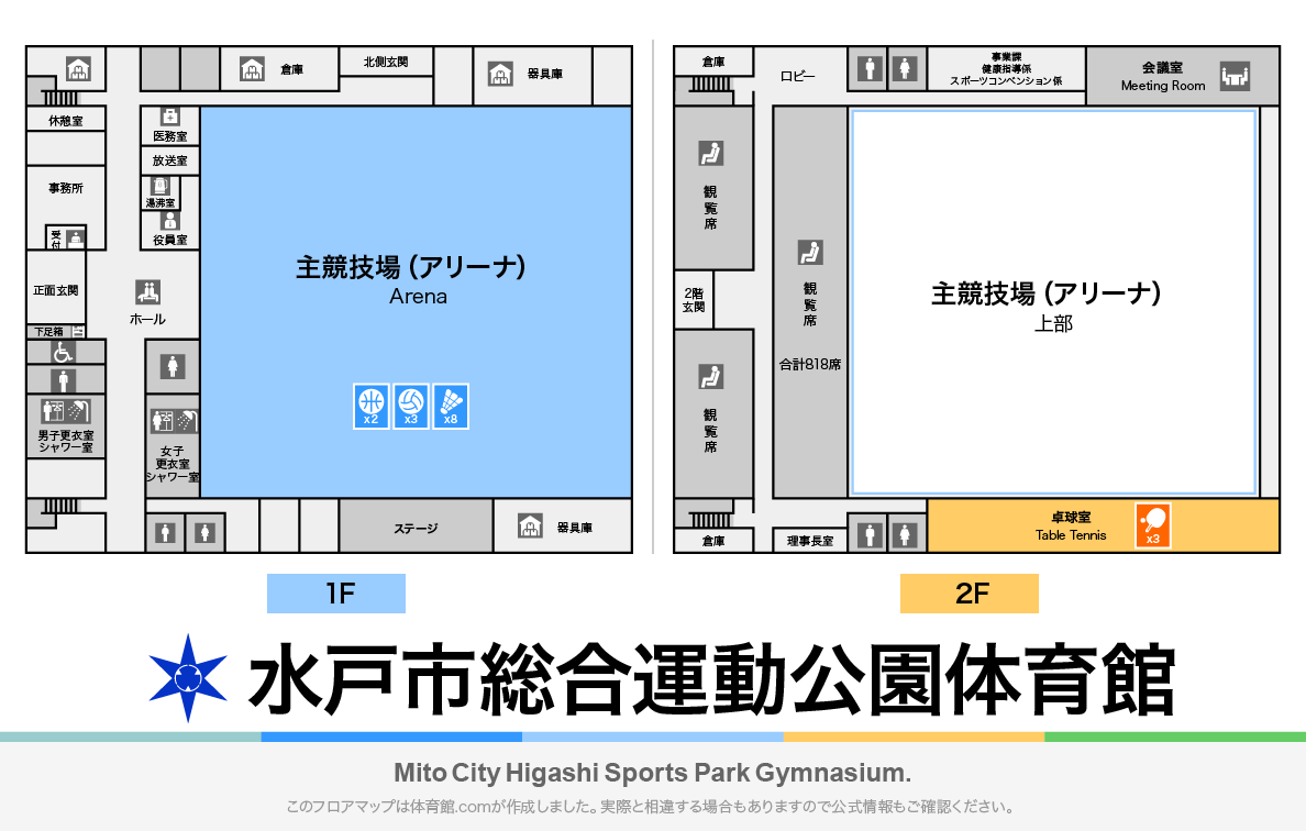 水戸市総合運動公園体育館のフロアマップ