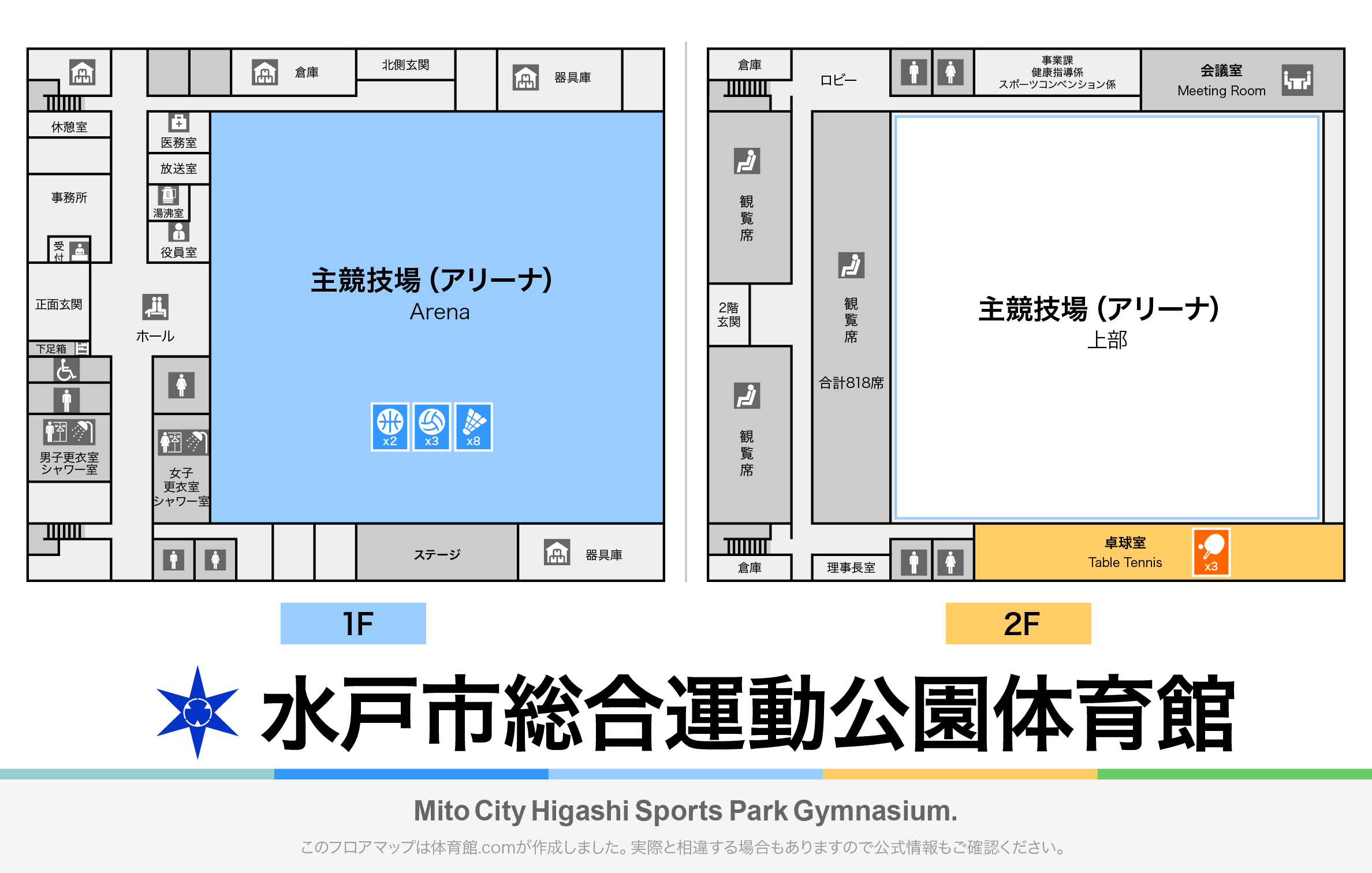 水戸市総合運動公園体育館のフロアマップ