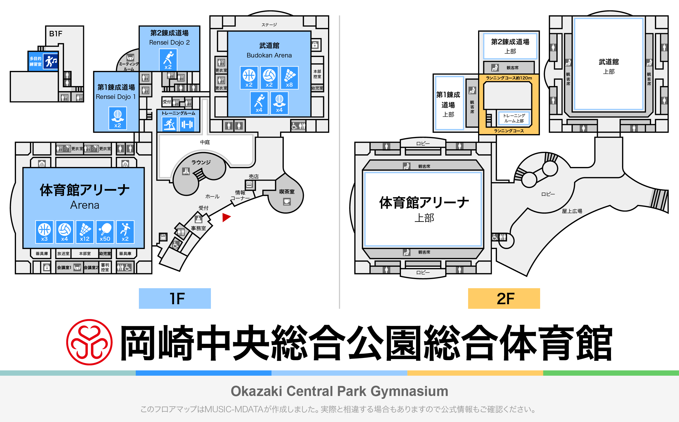 岡崎中央総合公園総合体育館のフロアマップ・体育館