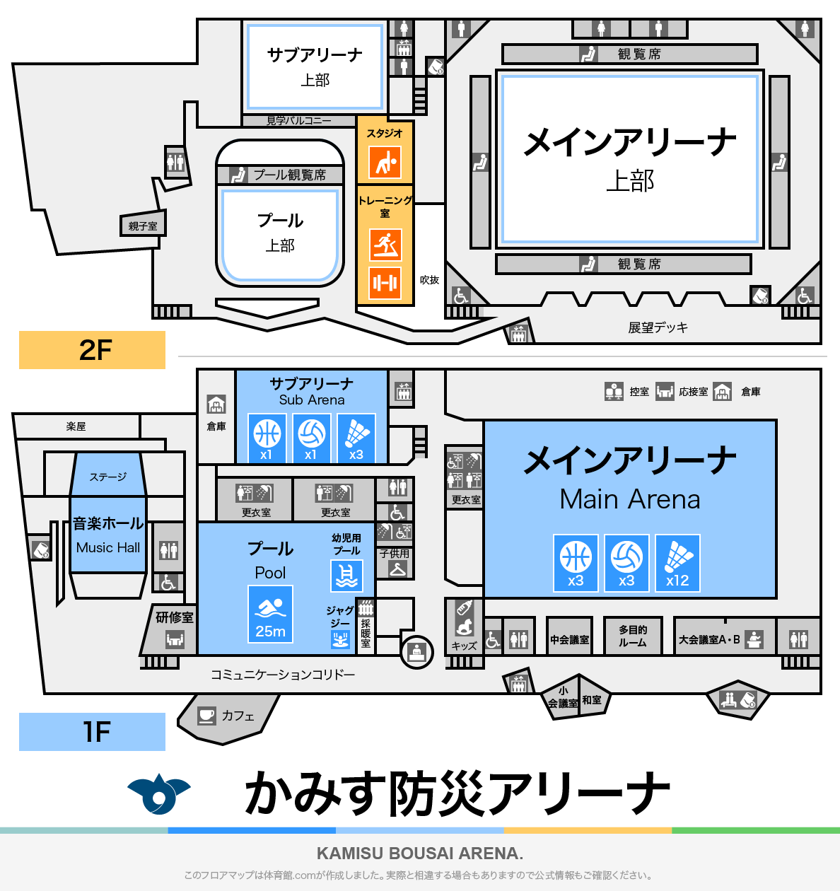かみす防災アリーナのフロアマップ