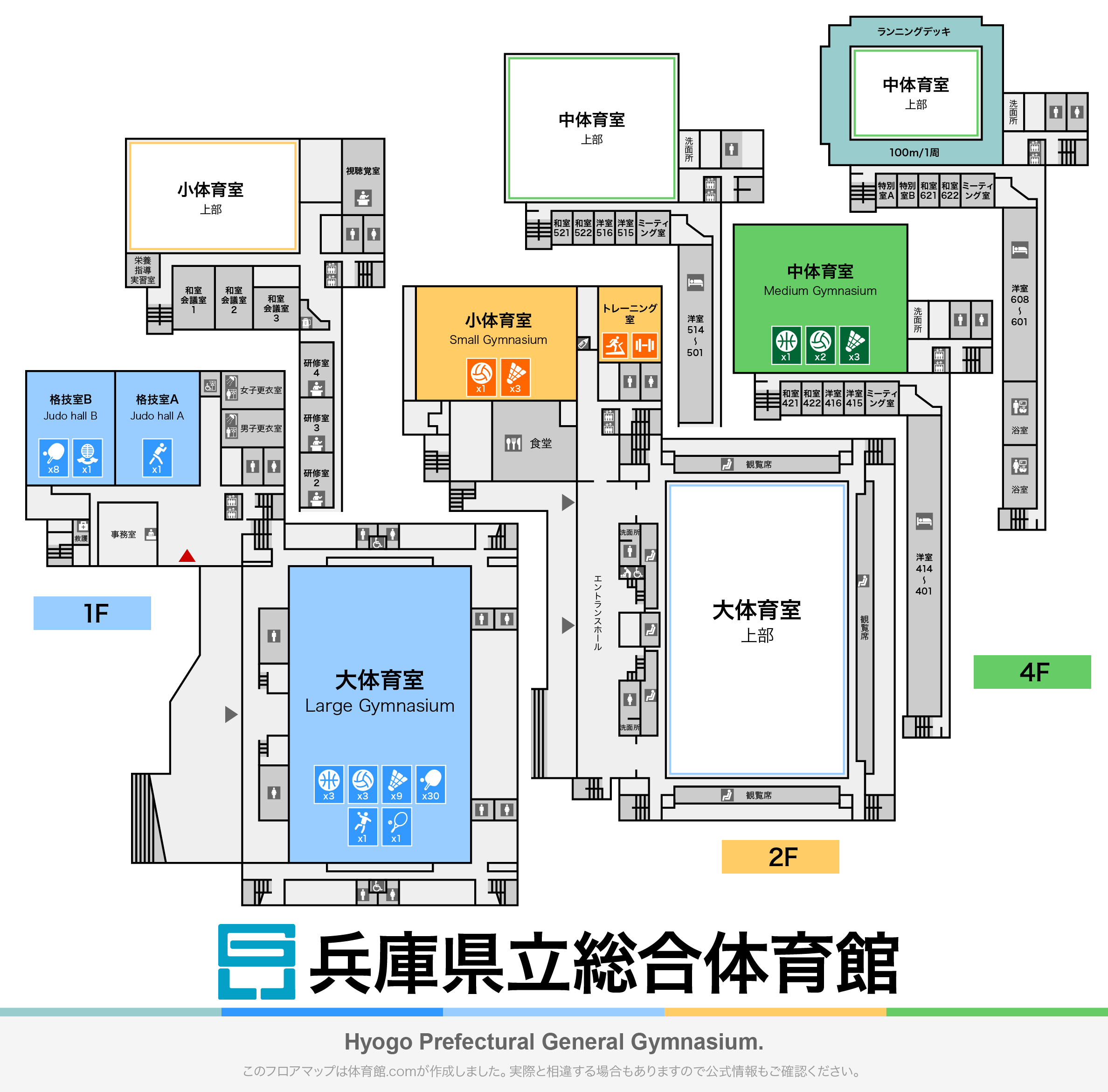 兵庫県立総合体育館のフロアマップ