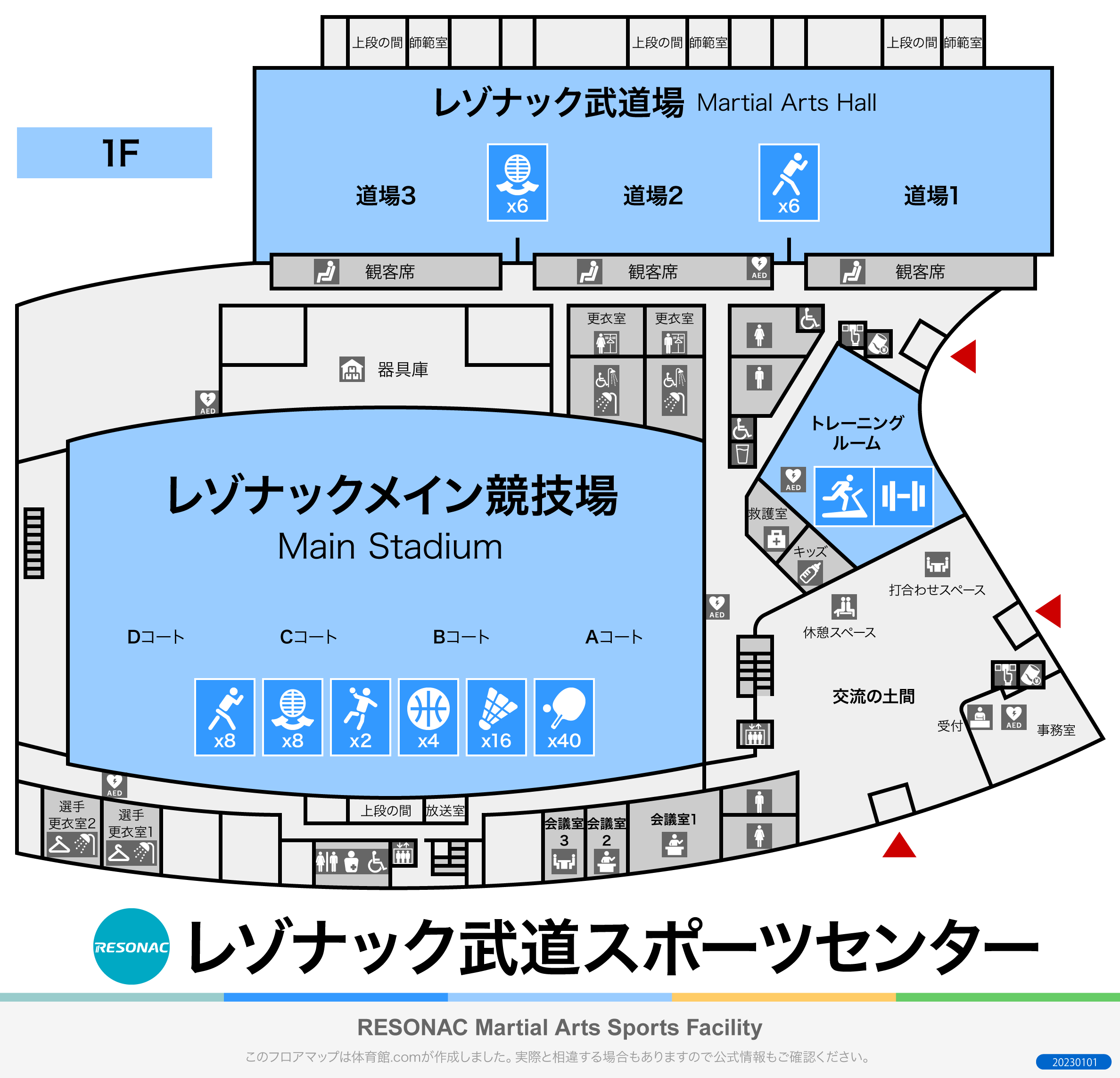 昭和電工武道スポーツセンターのフロアマップ