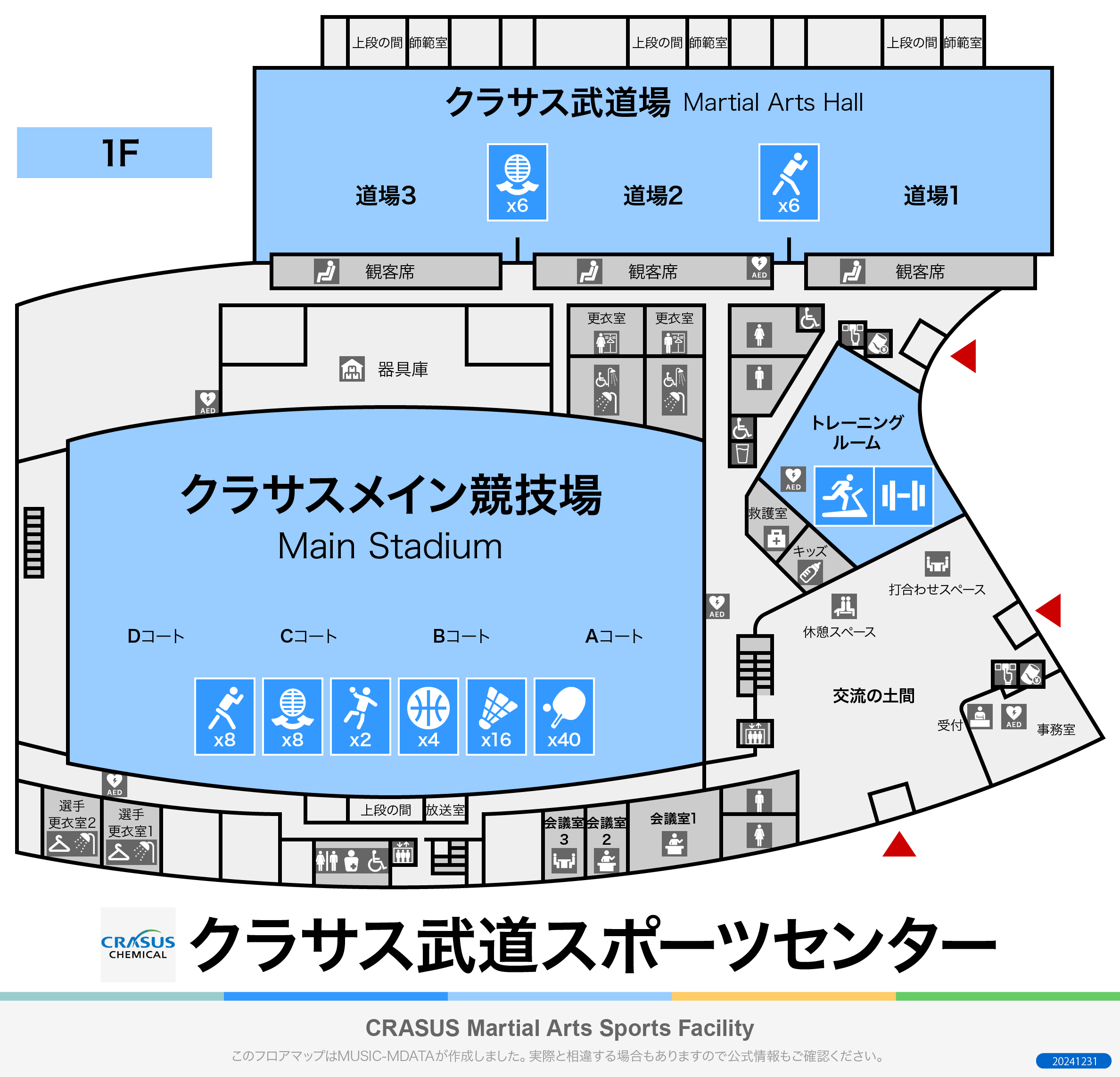 昭和電工武道スポーツセンターのフロアマップ