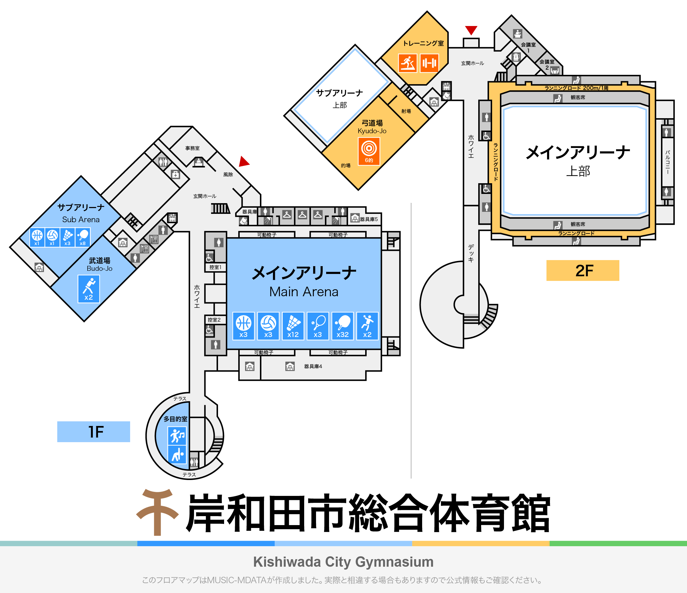 岸和田市総合体育館のフロアマップ・体育館