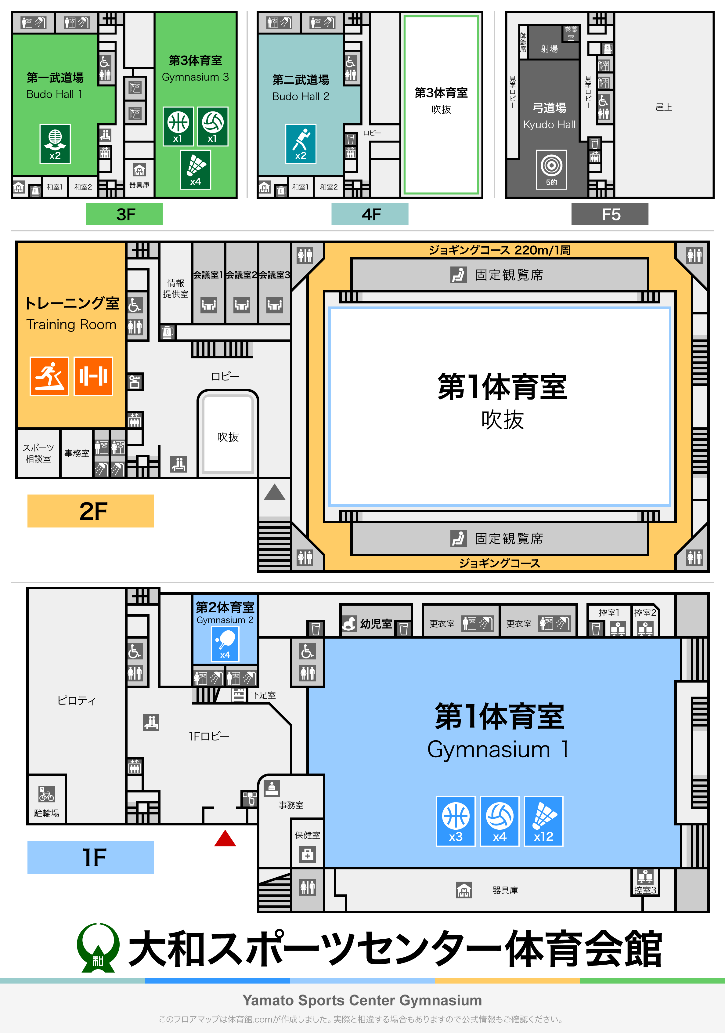 大和スポーツセンター体育会館のフロアマップ・体育館