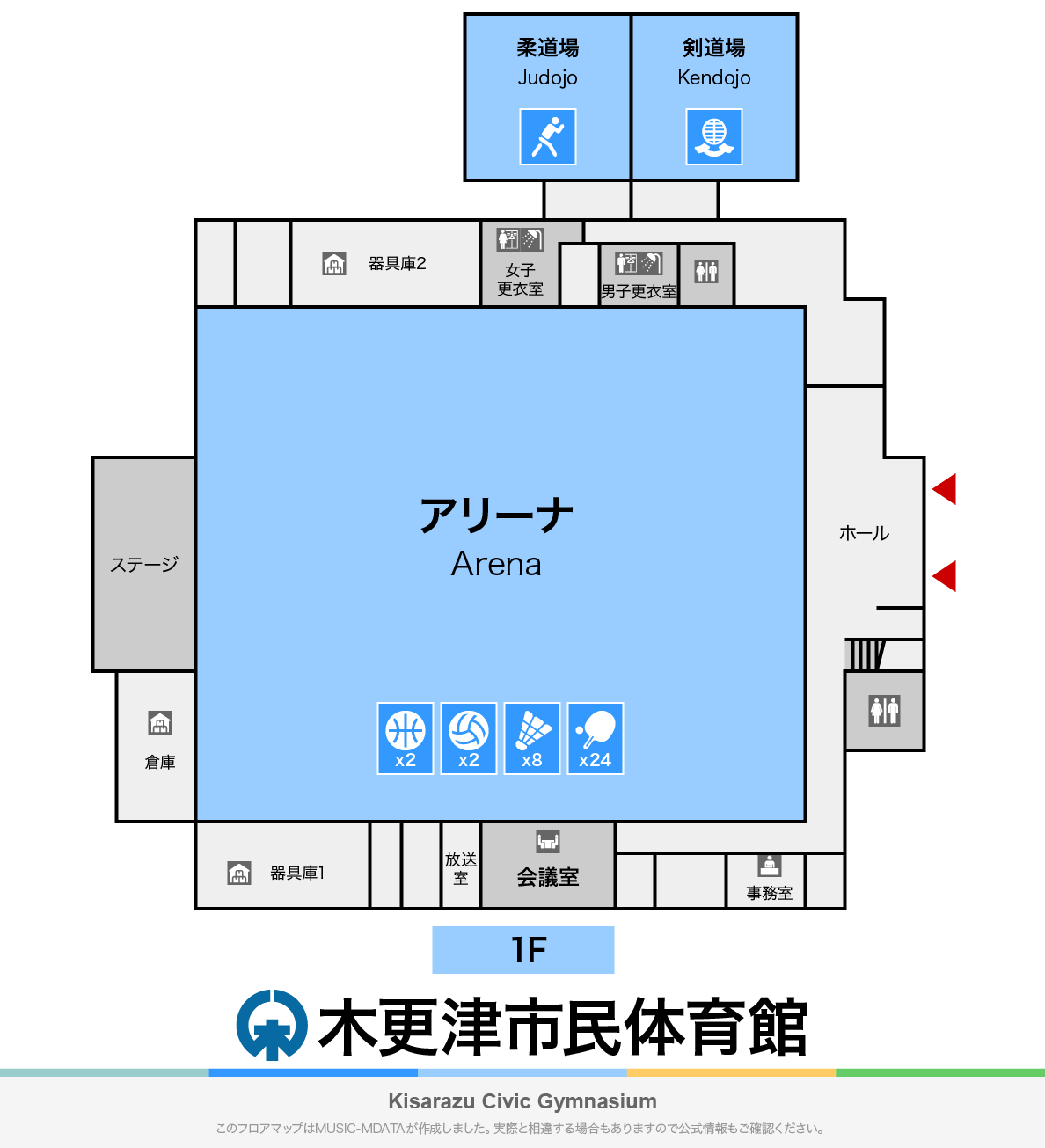 木更津市民体育館のフロアマップ・体育館