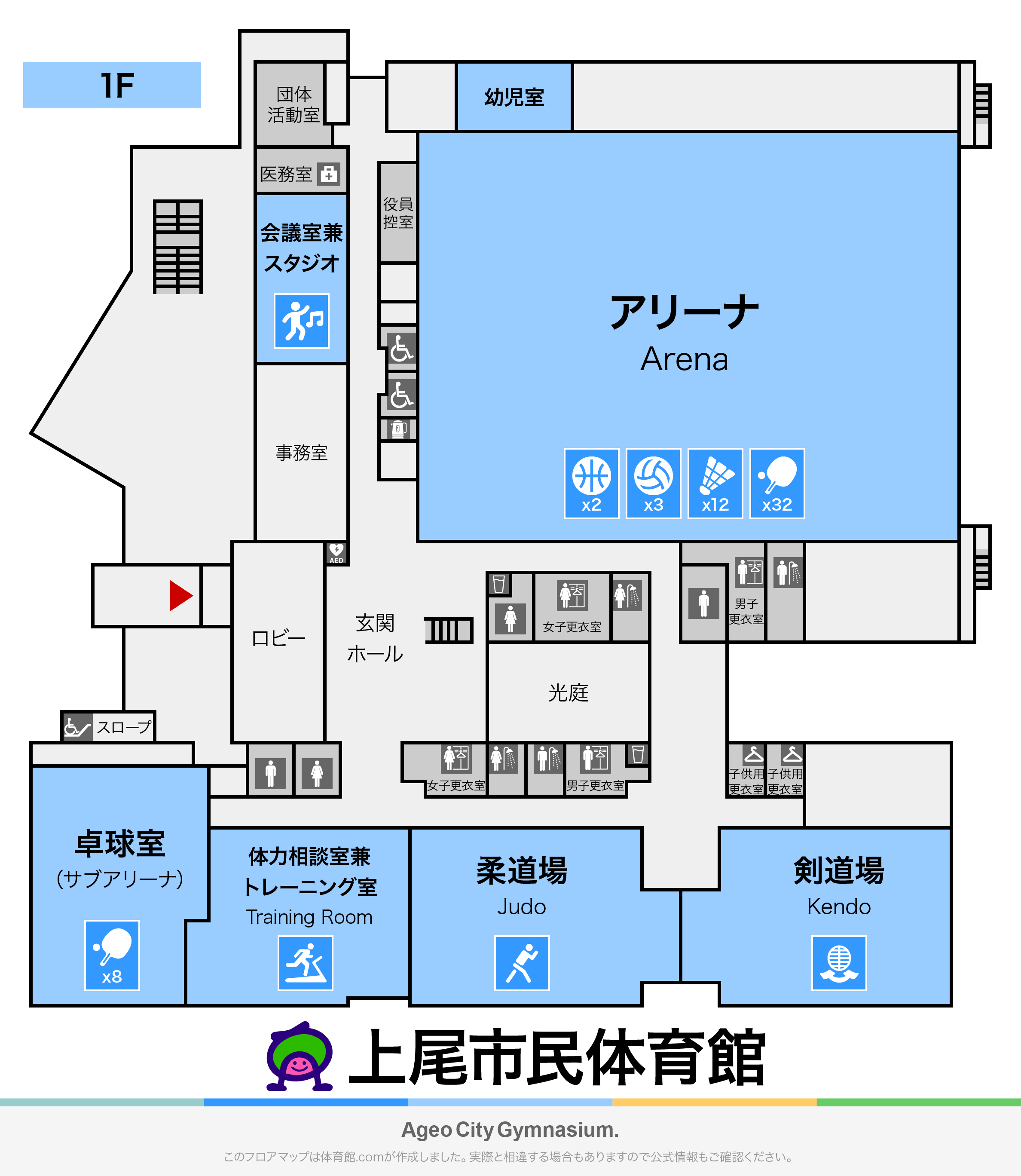 上尾市民体育館のフロアマップ