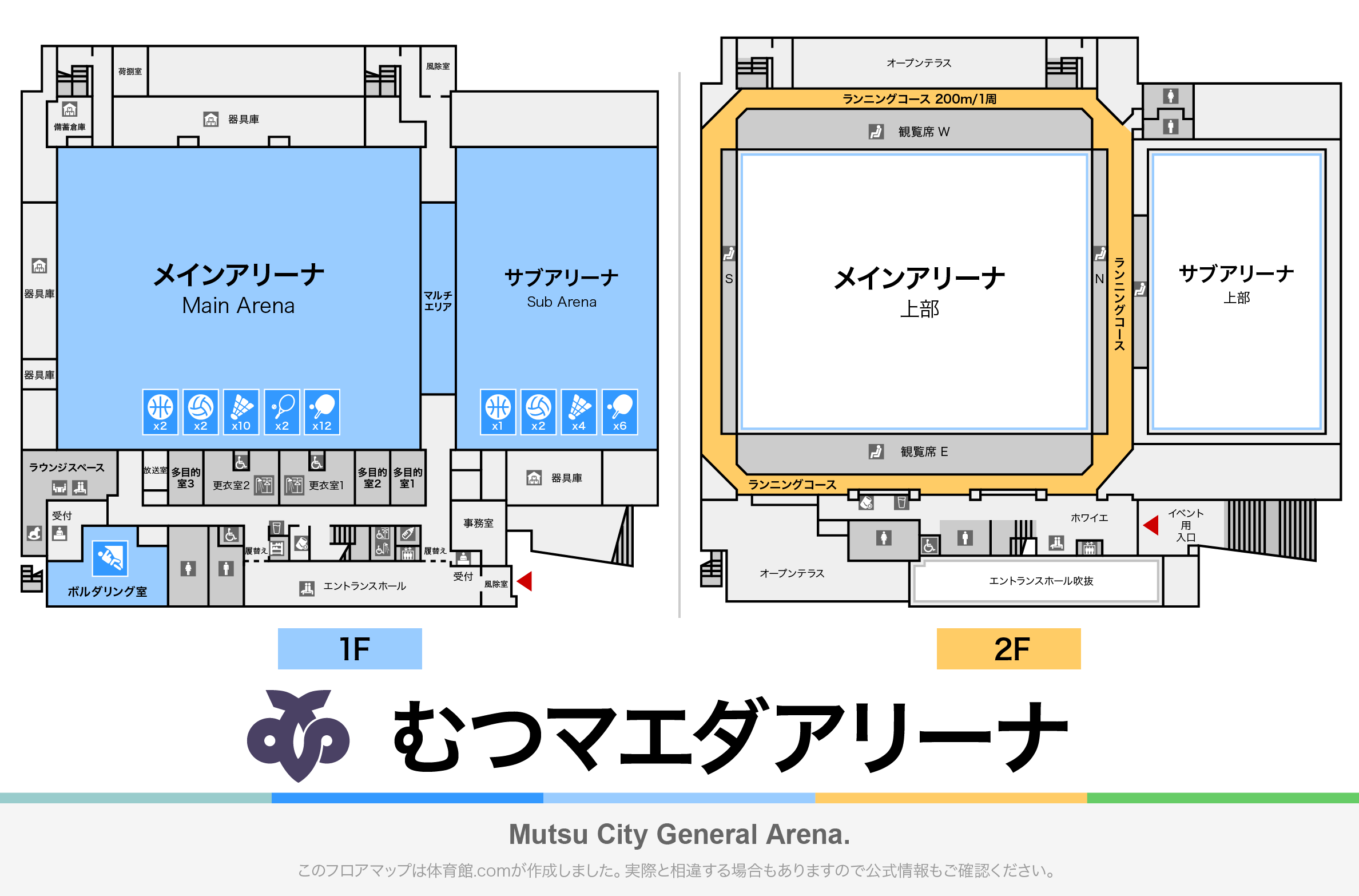 むつマエダアリーナのフロアマップ・体育館