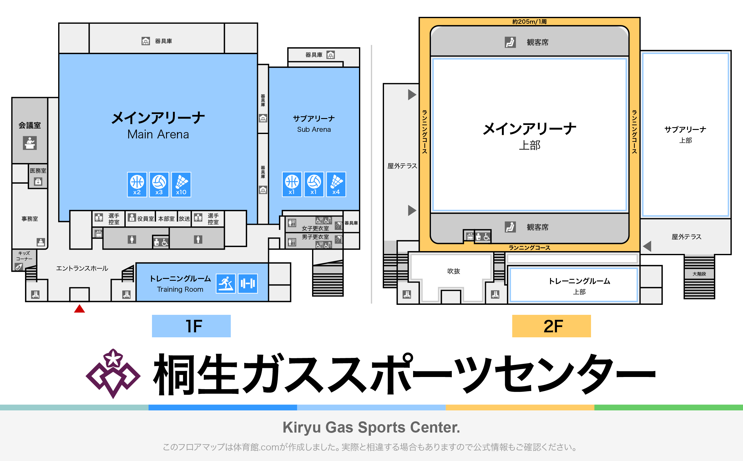 桐生ガススポーツセンターのフロアマップ・体育館