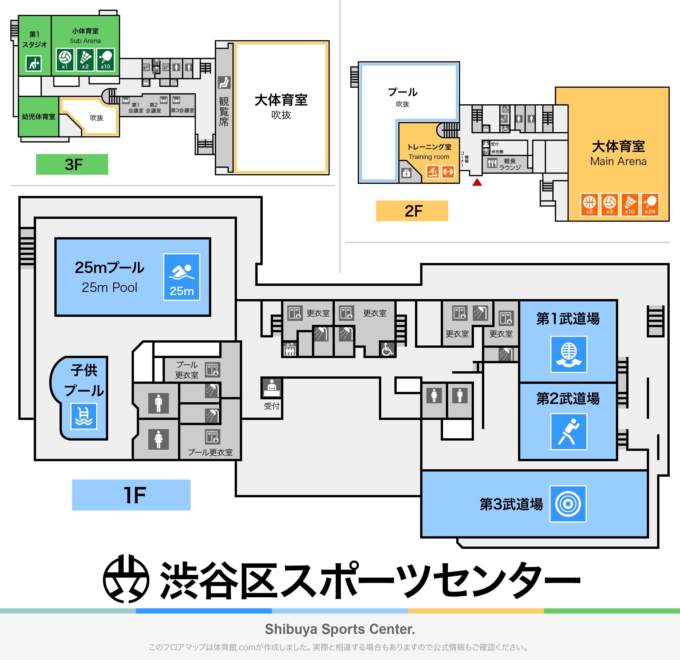 渋谷区スポーツセンターのフロアマップ