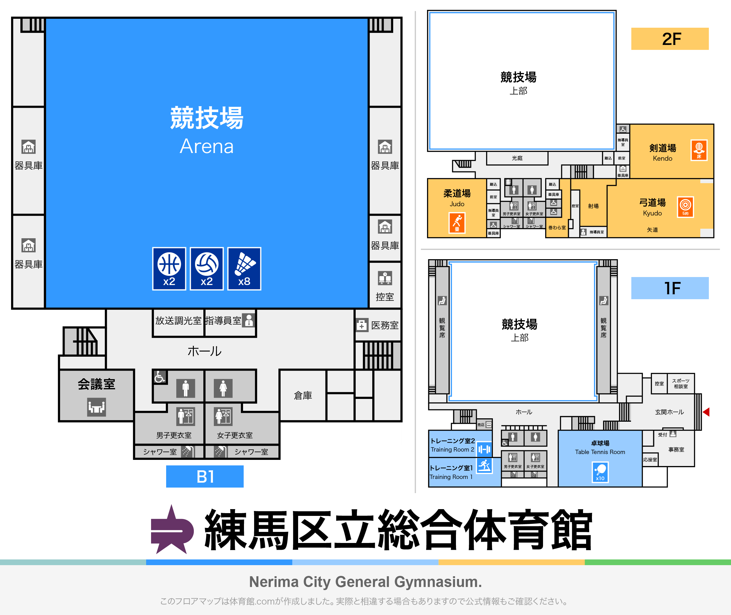 練馬区立総合体育館のフロアマップ