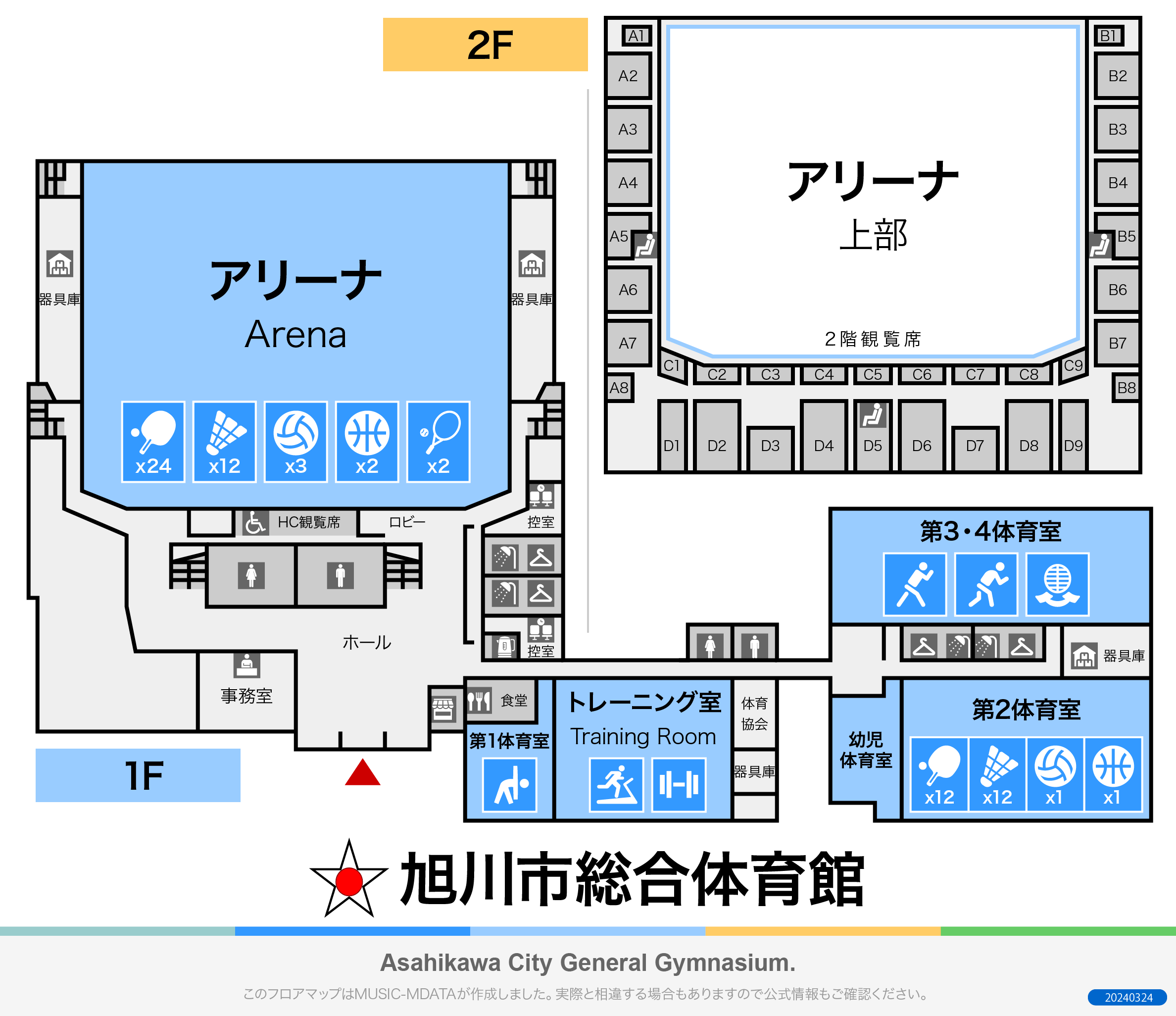 リクルートスタッフィング リック＆スー旭川体育館のフロアマップ・体育館