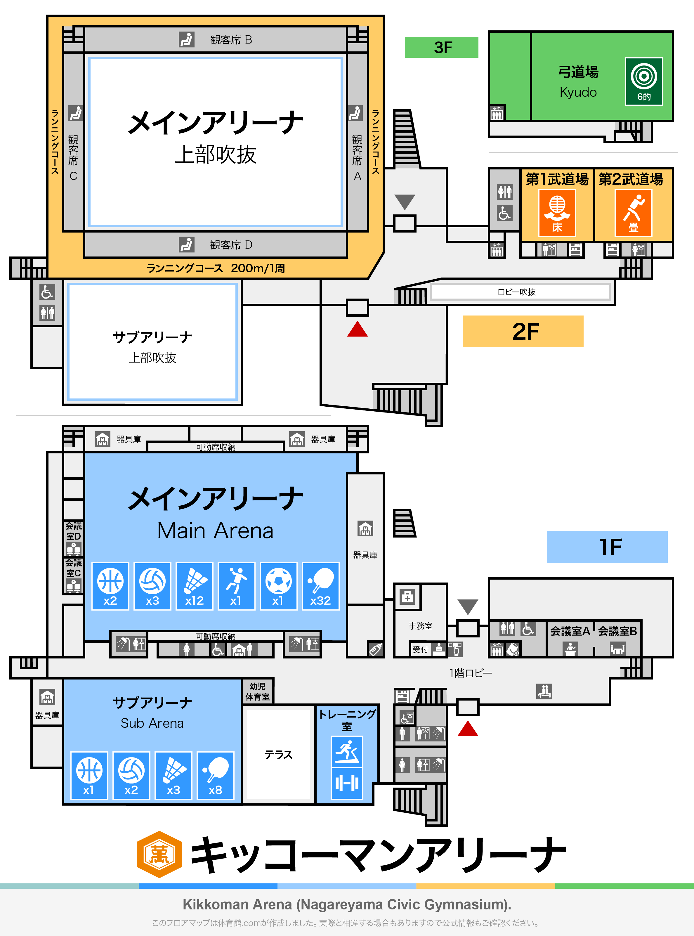 キッコーマンアリーナのフロアマップ・体育館