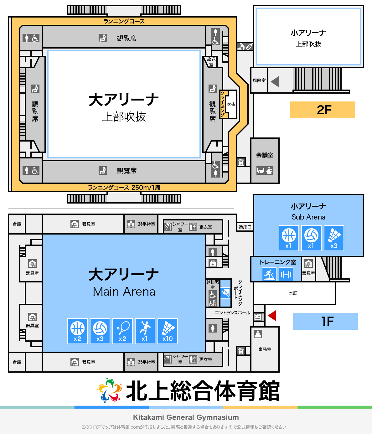 北上総合体育館のフロアマップ・体育館