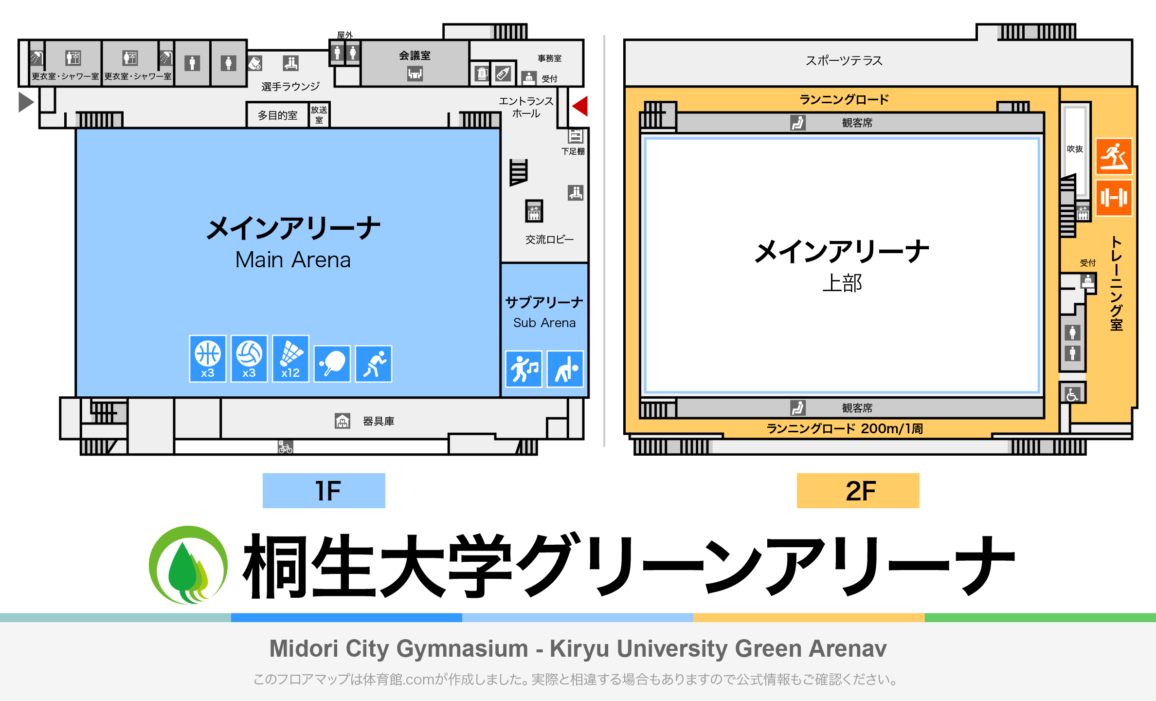 桐生大学グリーンアリーナのフロアマップ・体育館