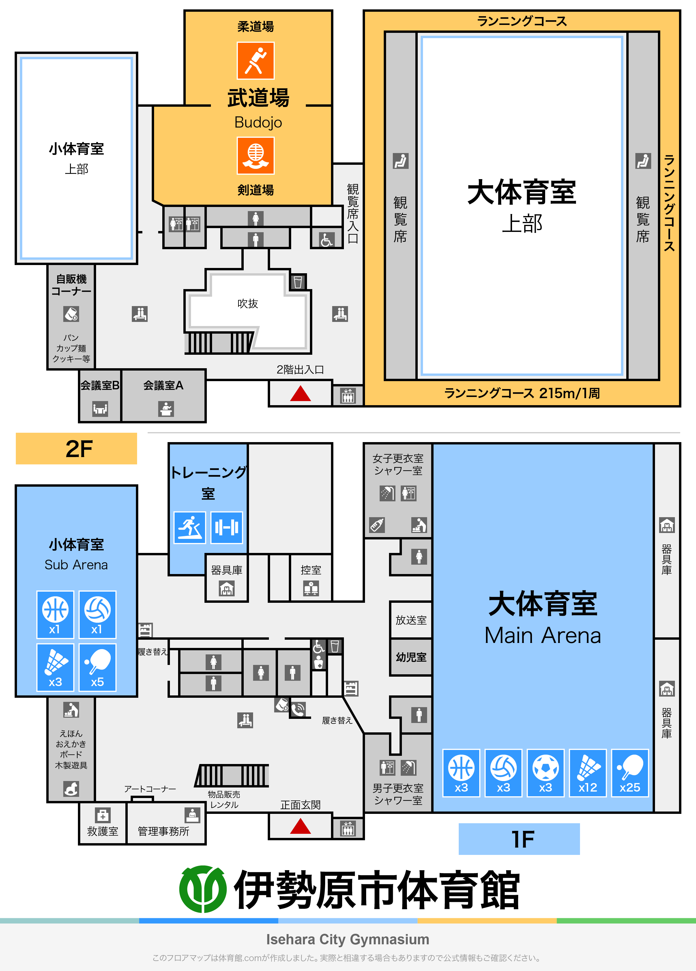 伊勢原市体育館のフロアマップ・体育館