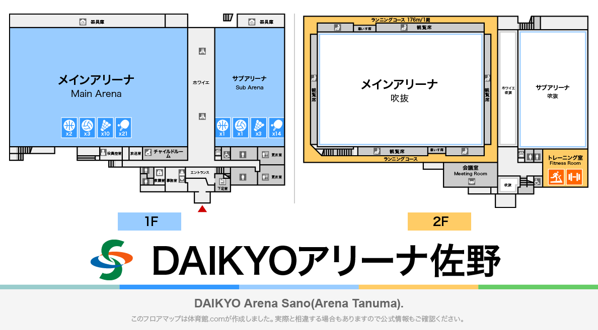 DAIKYOアリーナ佐野のフロアマップ・体育館