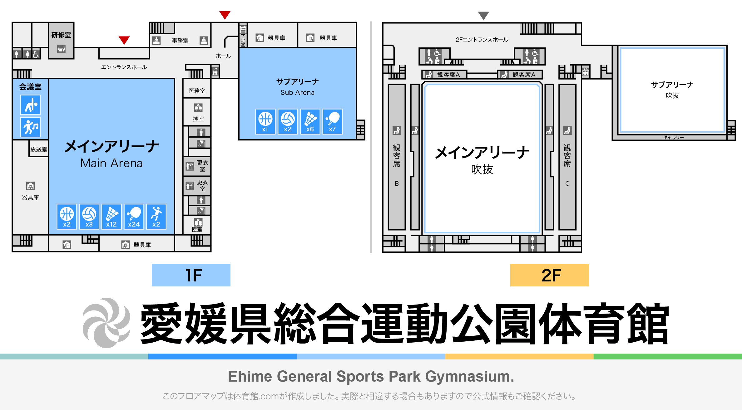 愛媛県総合運動公園体育館のフロアマップ・体育館