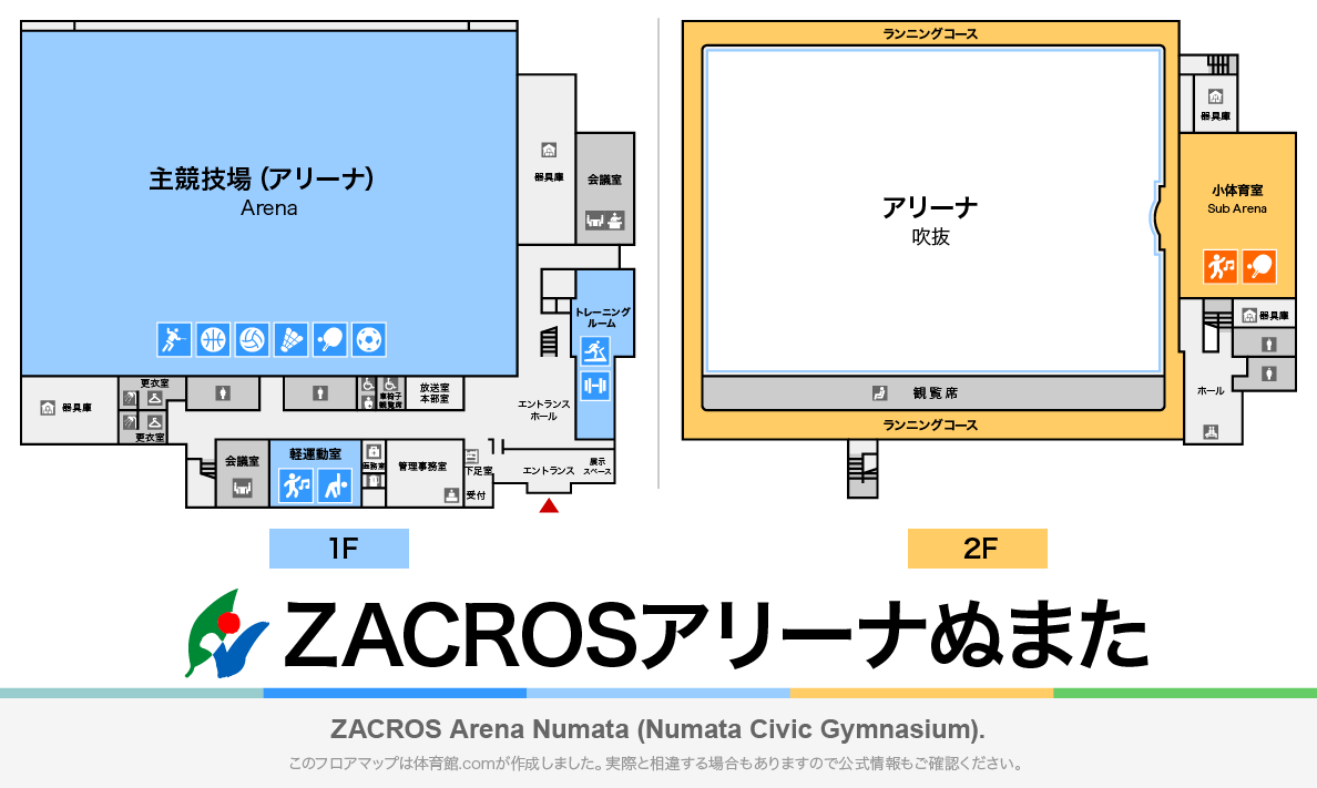 ZACROSアリーナぬまたのフロアマップ・体育館