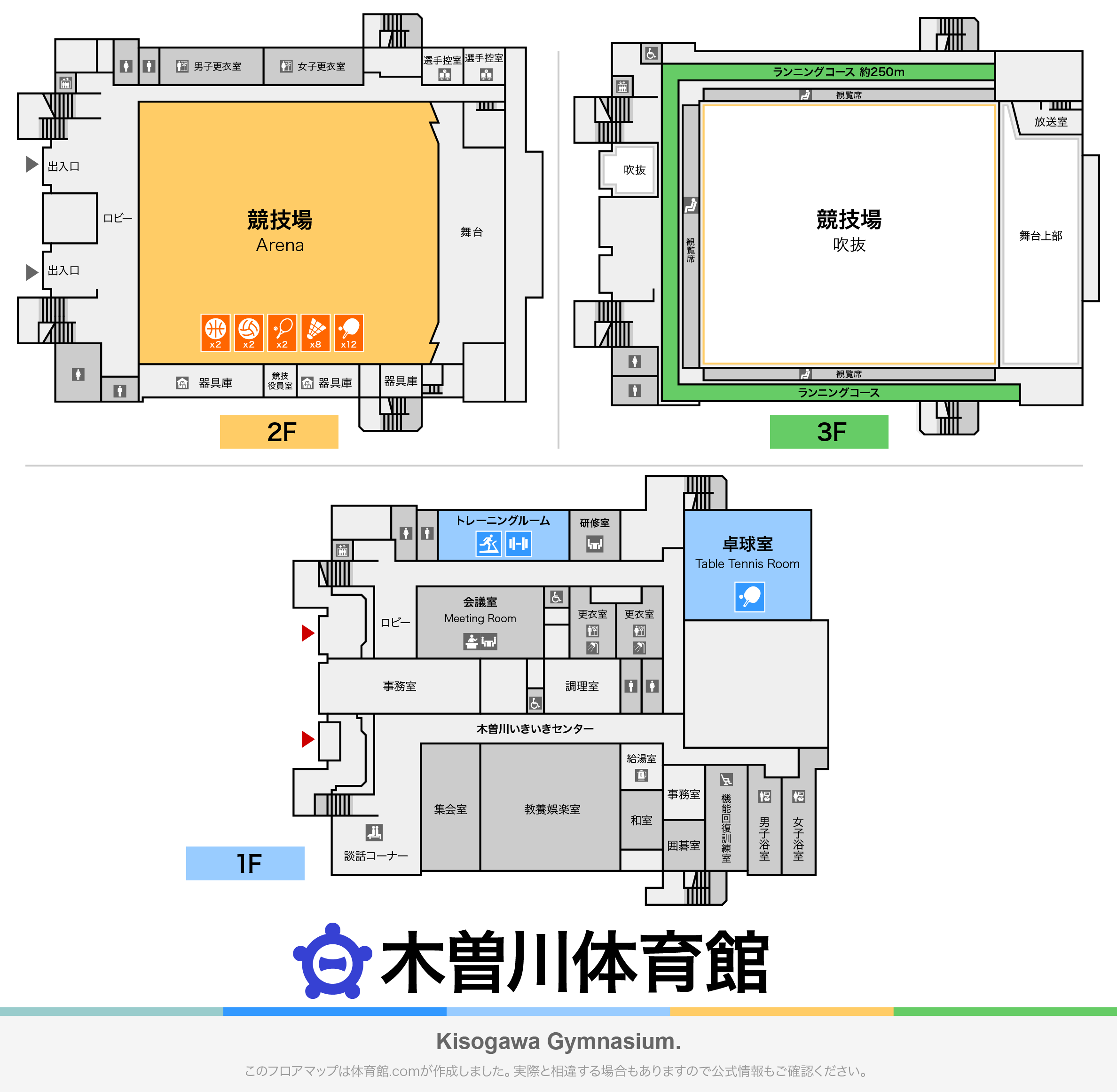 木曽川体育館のフロアマップ・体育館