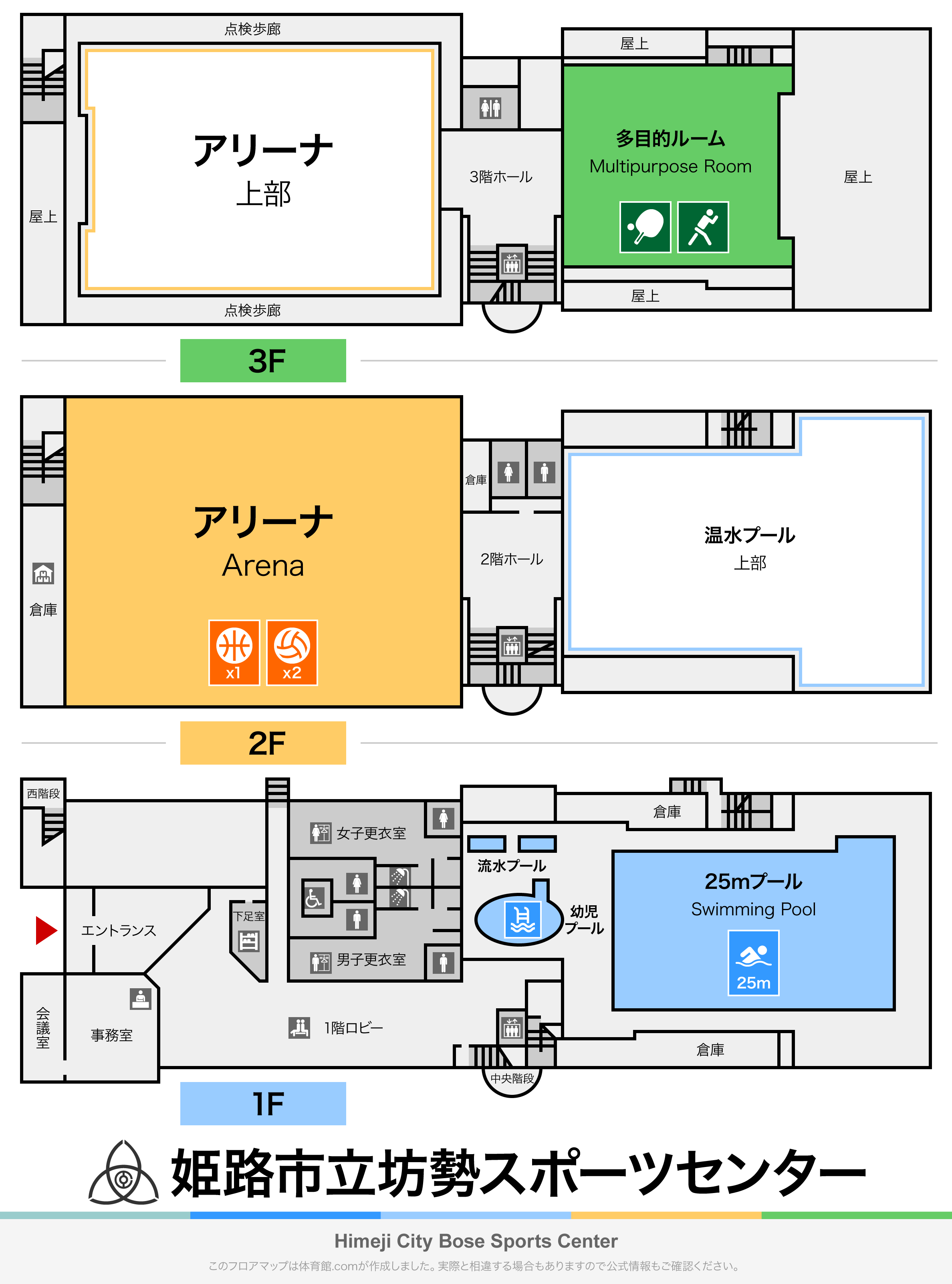 姫路市立坊勢スポーツセンターのフロアマップ・体育館