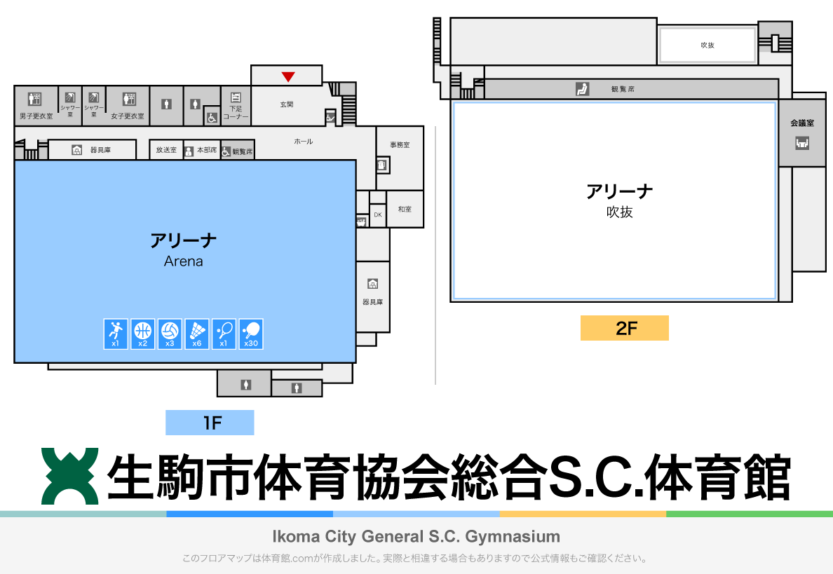 生駒市体育協会総合S.C.体育館のフロアマップ・体育館