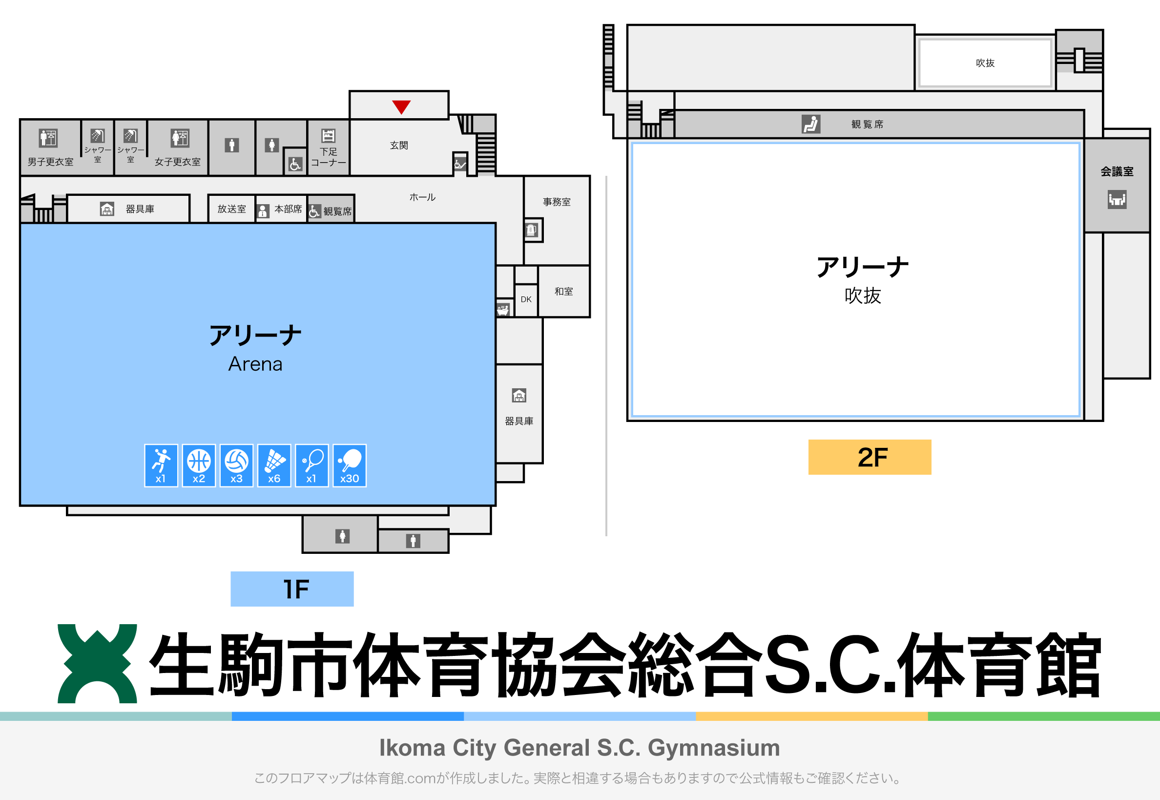 生駒市体育協会総合S.C.体育館のフロアマップ・体育館