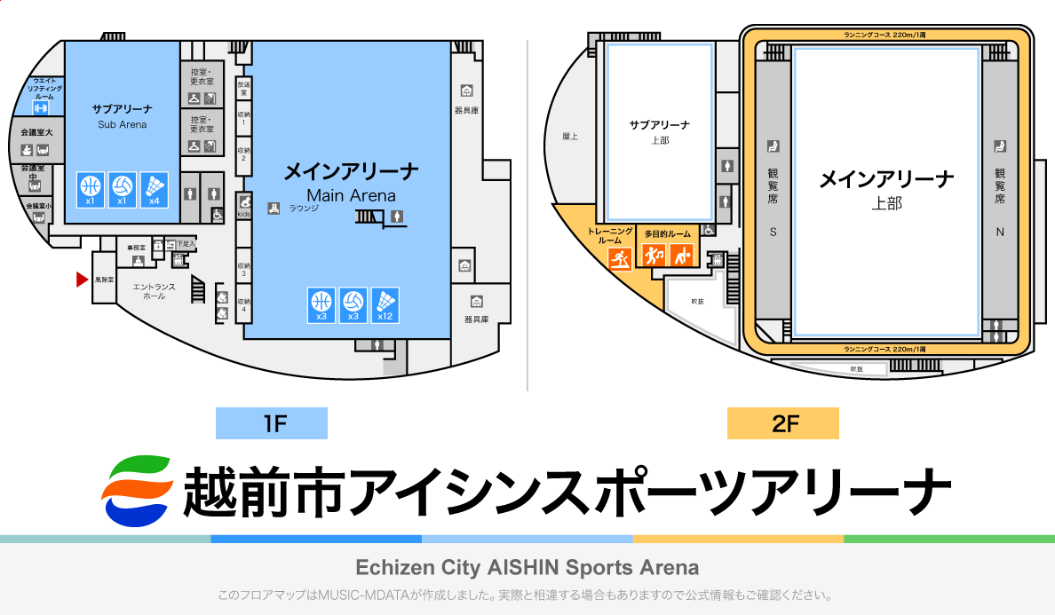 越前市アイシンスポーツアリーナのフロアマップ・体育館