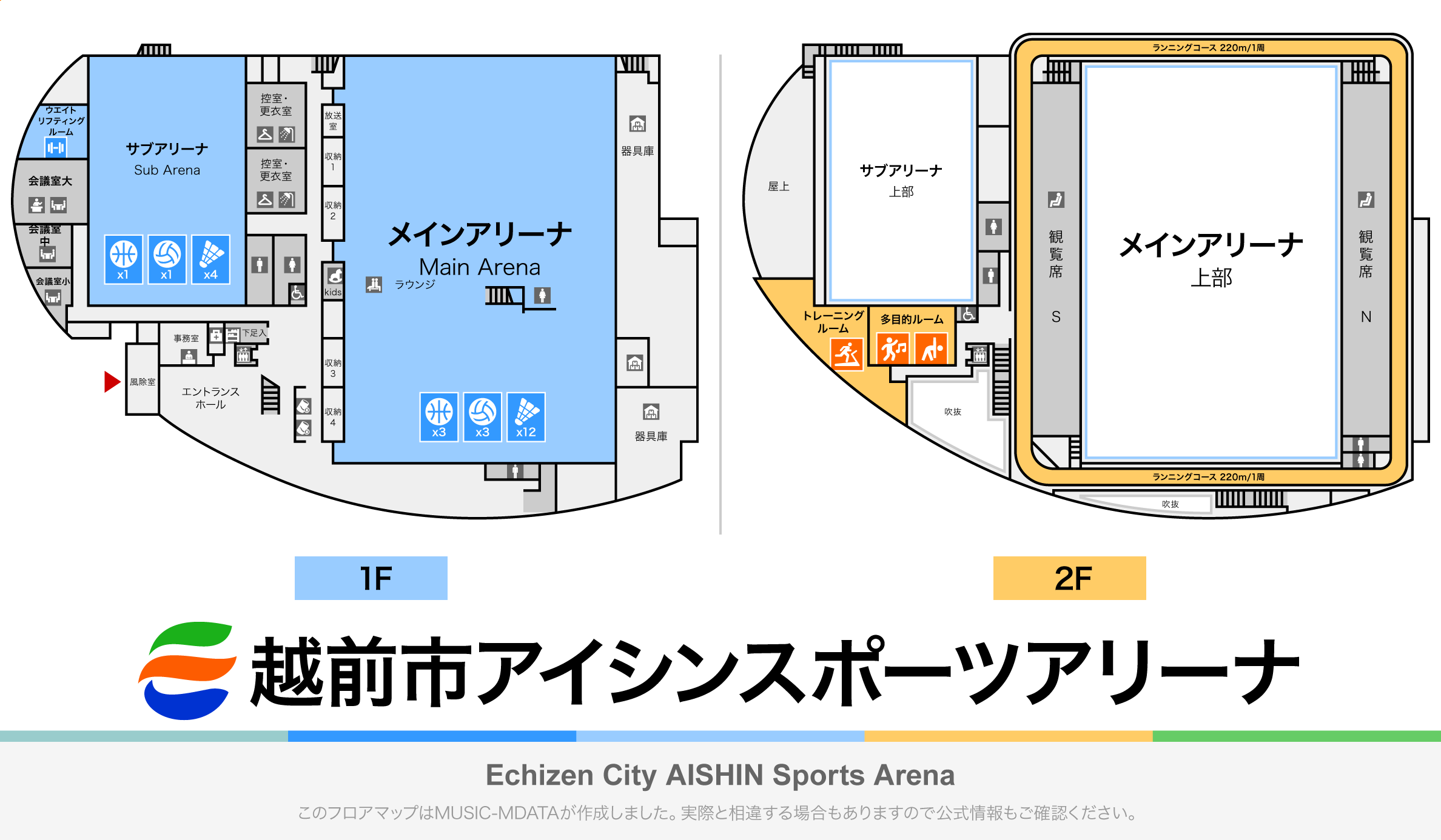 越前市アイシンスポーツアリーナのフロアマップ・体育館