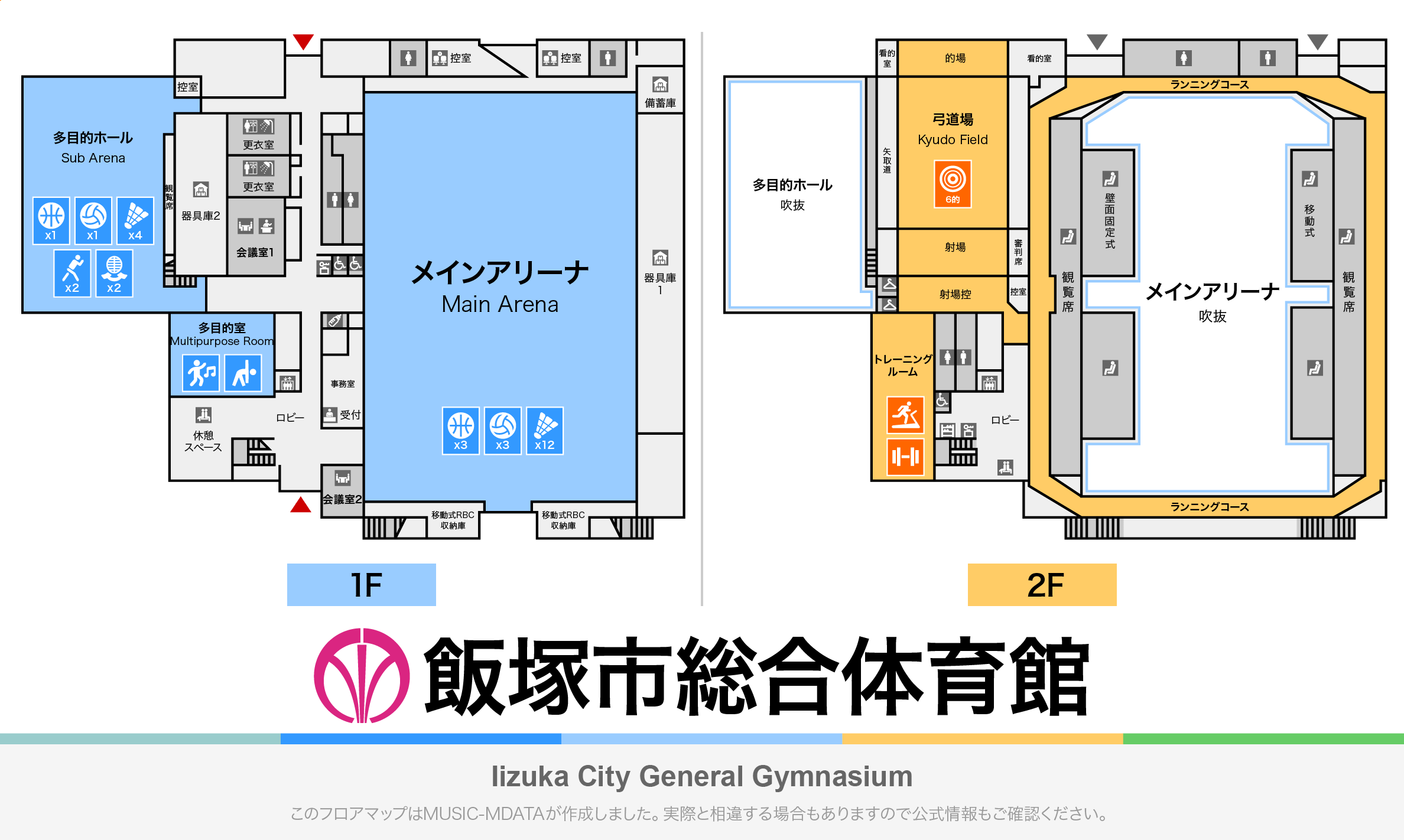 飯塚市総合体育館のフロアマップ・体育館