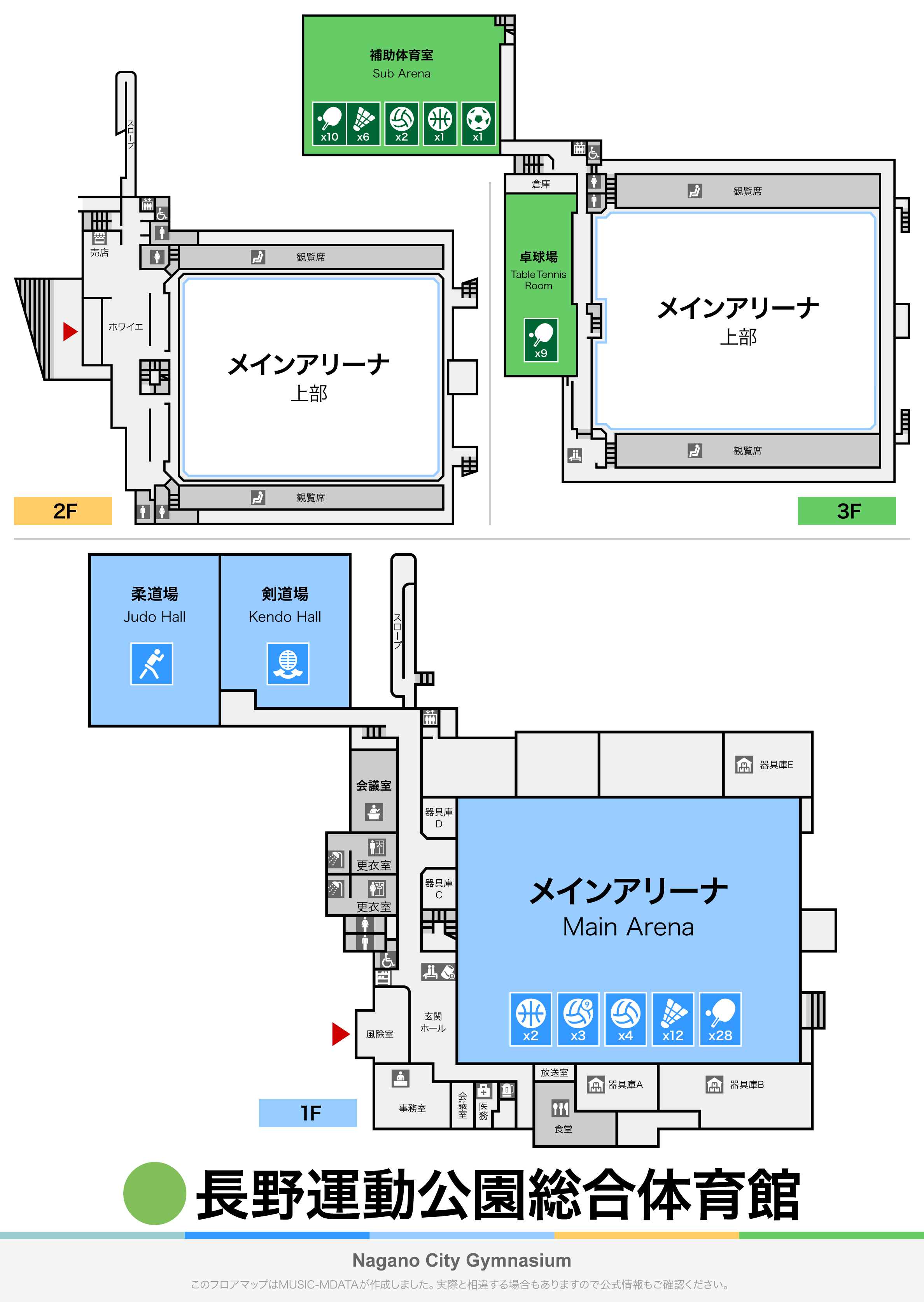 長野運動公園総合体育館のフロアマップ・体育館