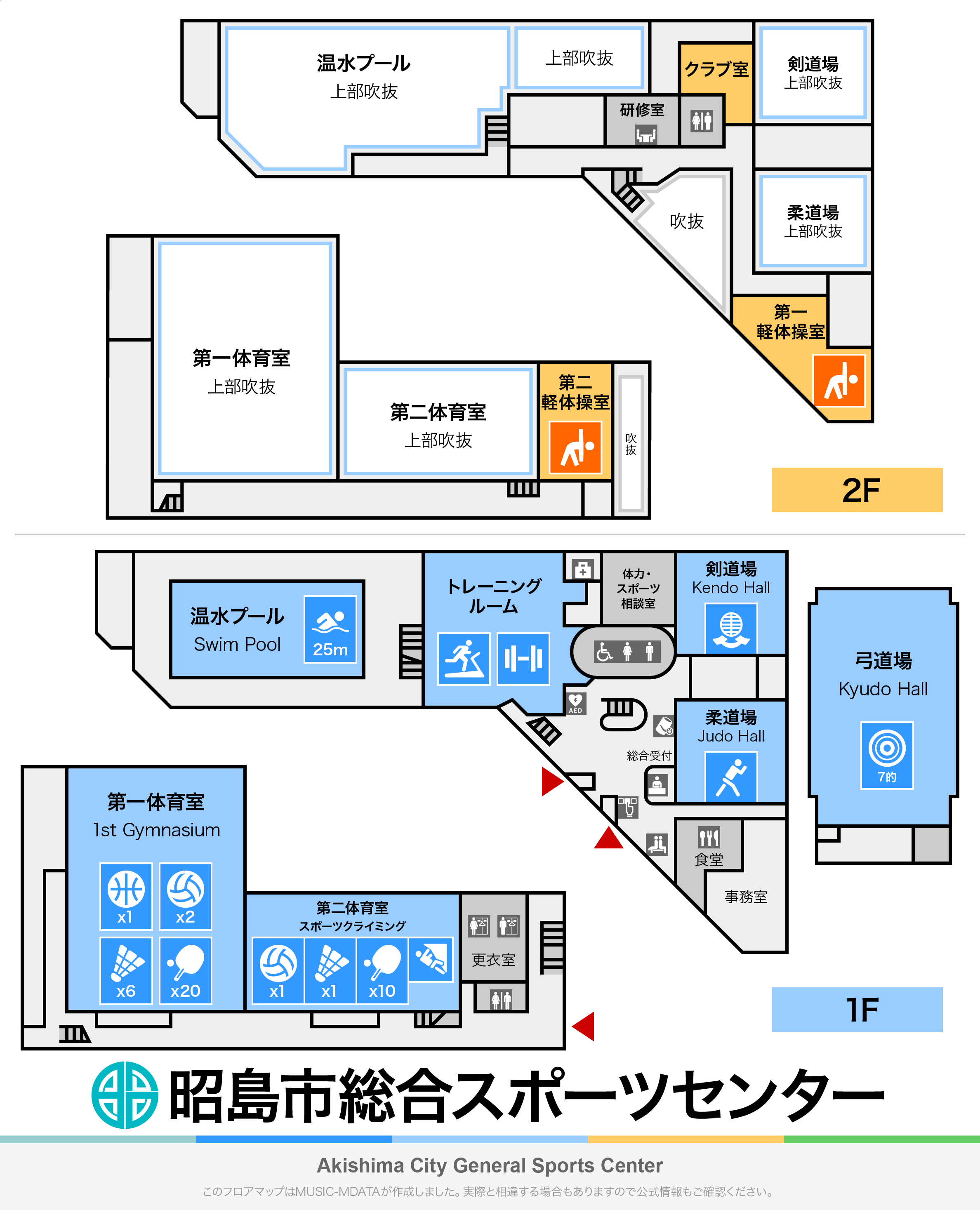 昭島市総合スポーツセンターのフロアマップ・体育館