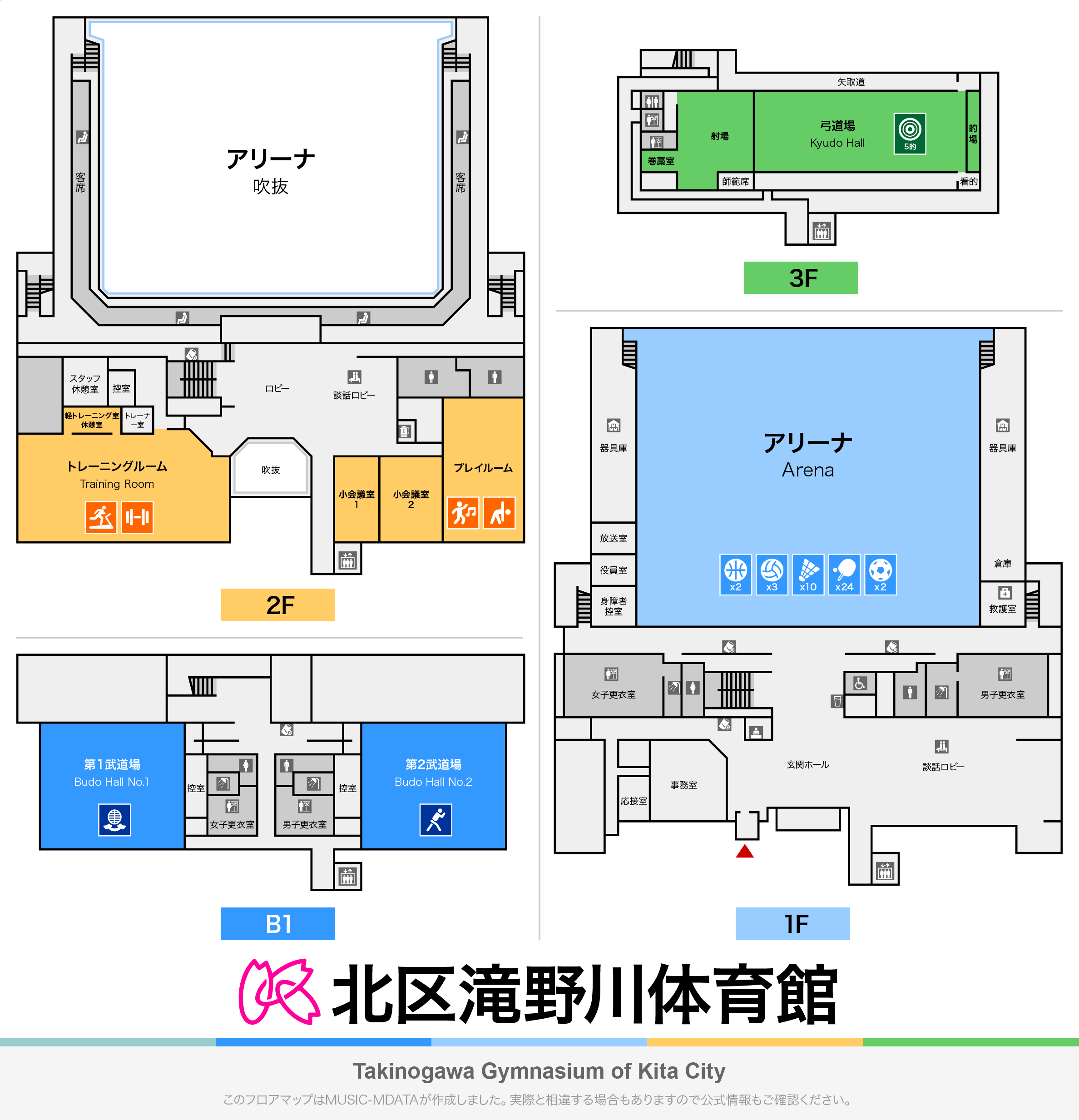 北区滝野川体育館のフロアマップ・体育館