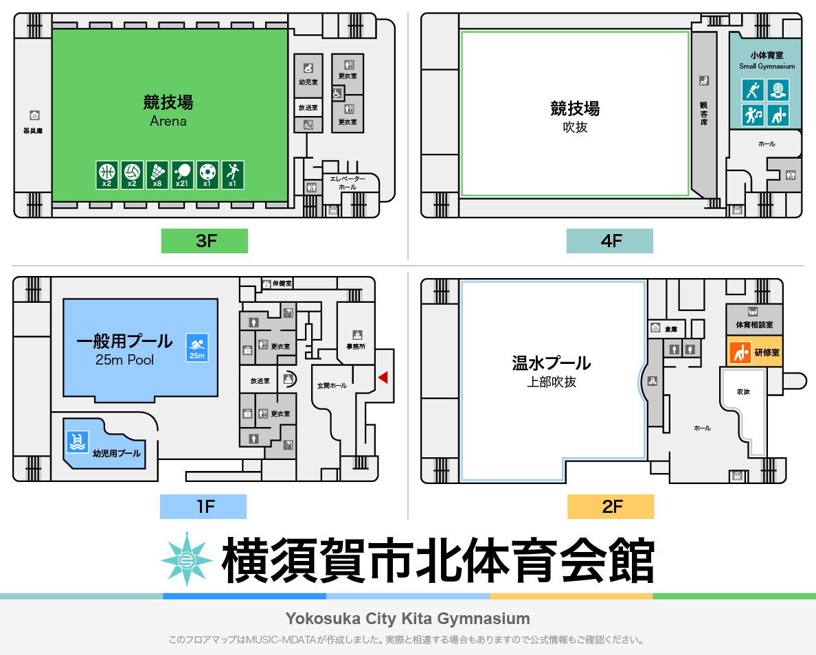 横須賀市北体育会館のフロアマップ・体育館