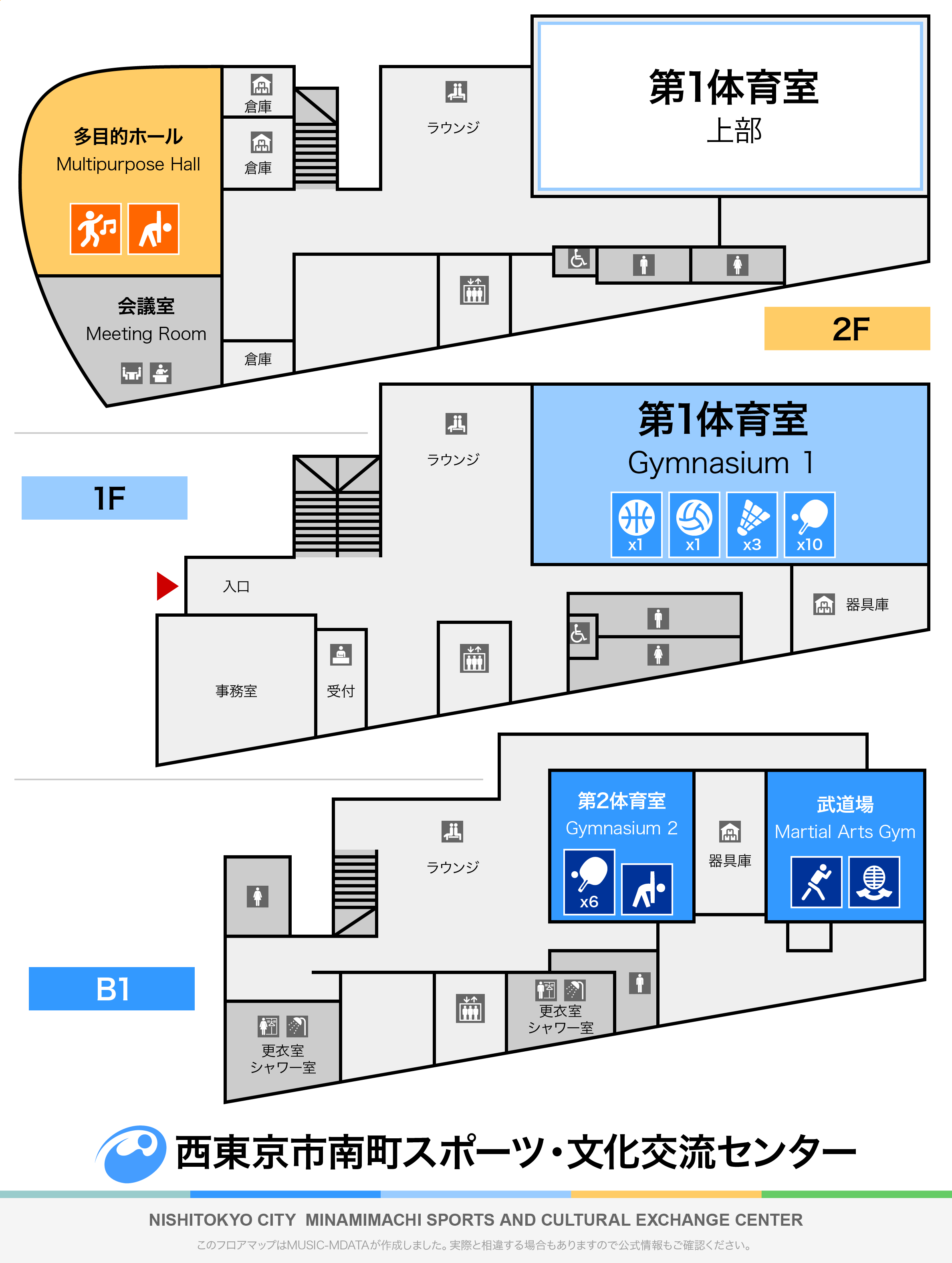 西東京市南町スポーツ・文化交流センターきらっとのフロアマップ・体育館