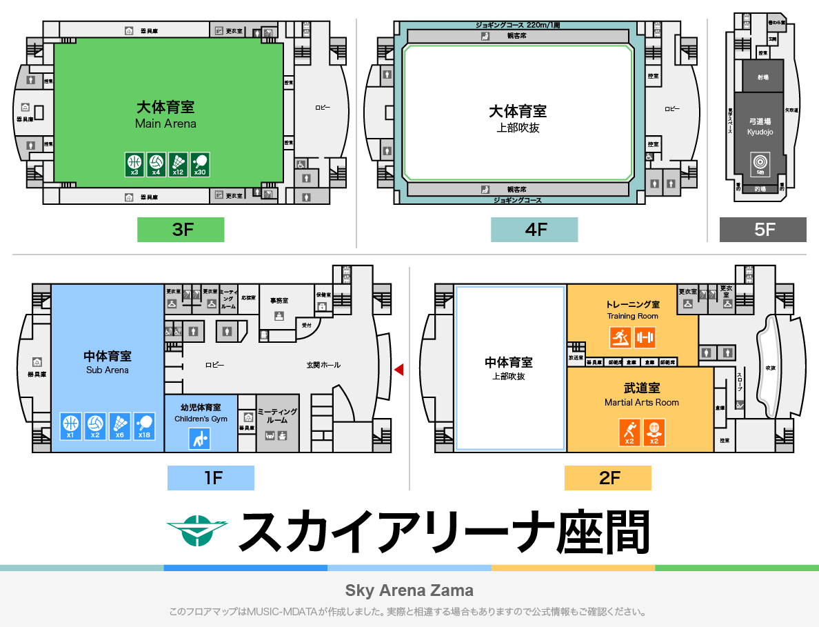 スカイアリーナ座間のフロアマップ・体育館