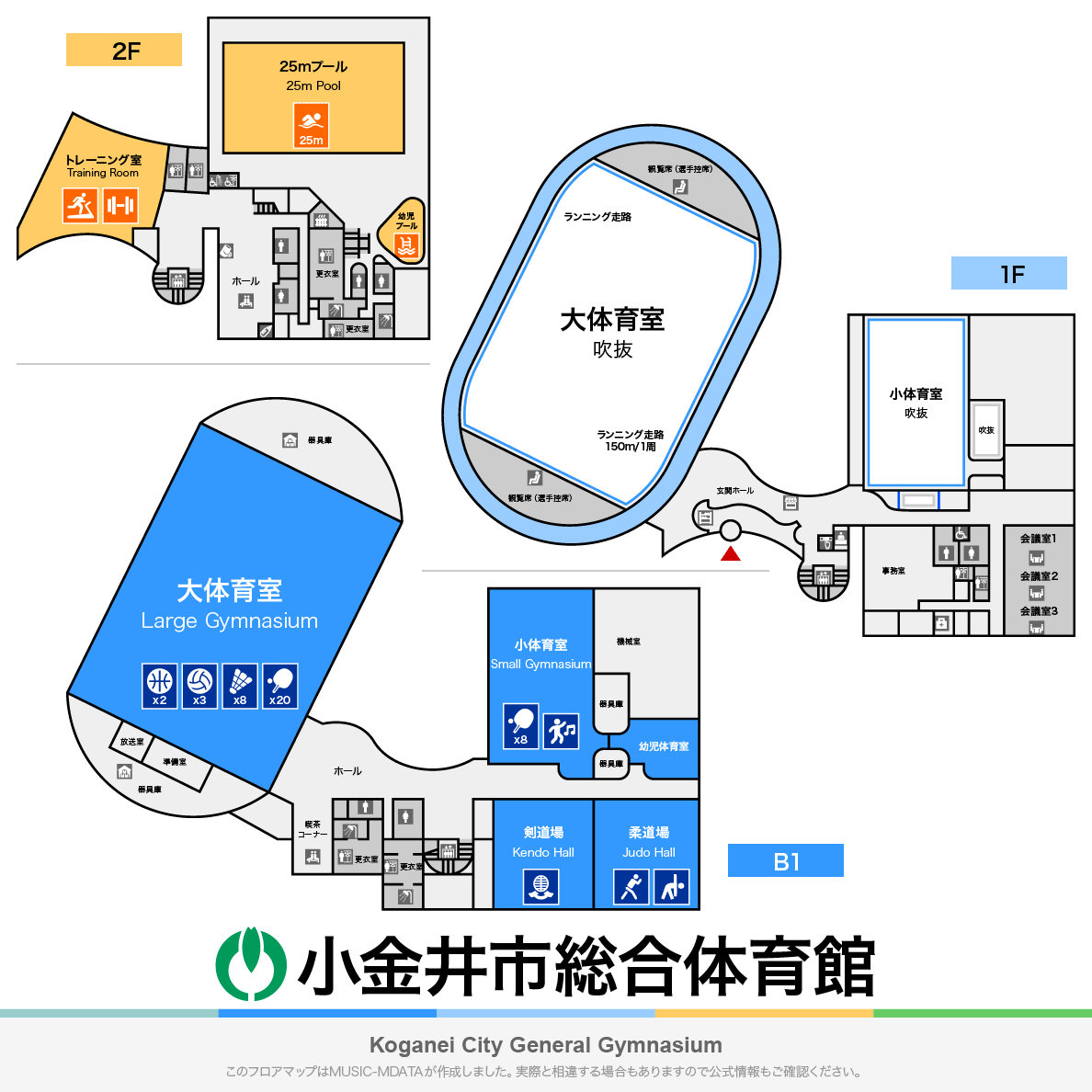 小金井市総合体育館のフロアマップ・体育館