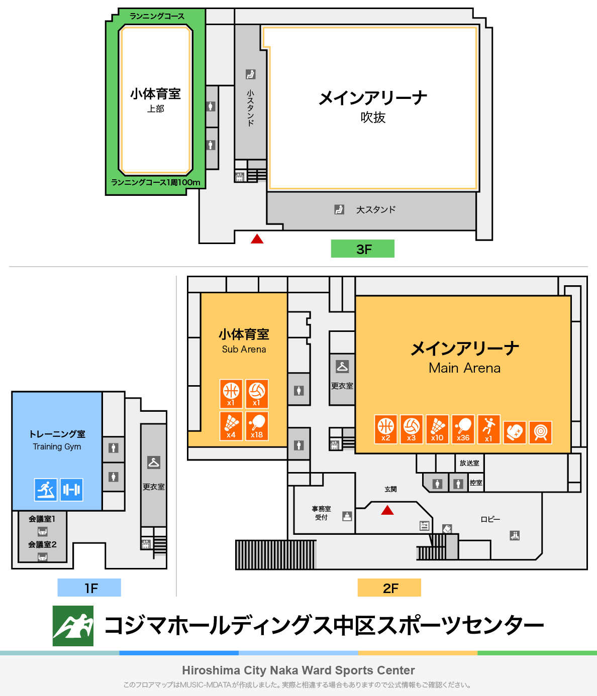 コジマホールディングス中区スポーツセンターのフロアマップ・体育館
