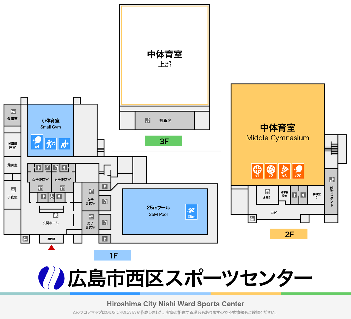 広島市西区スポーツセンターのフロアマップ・体育館