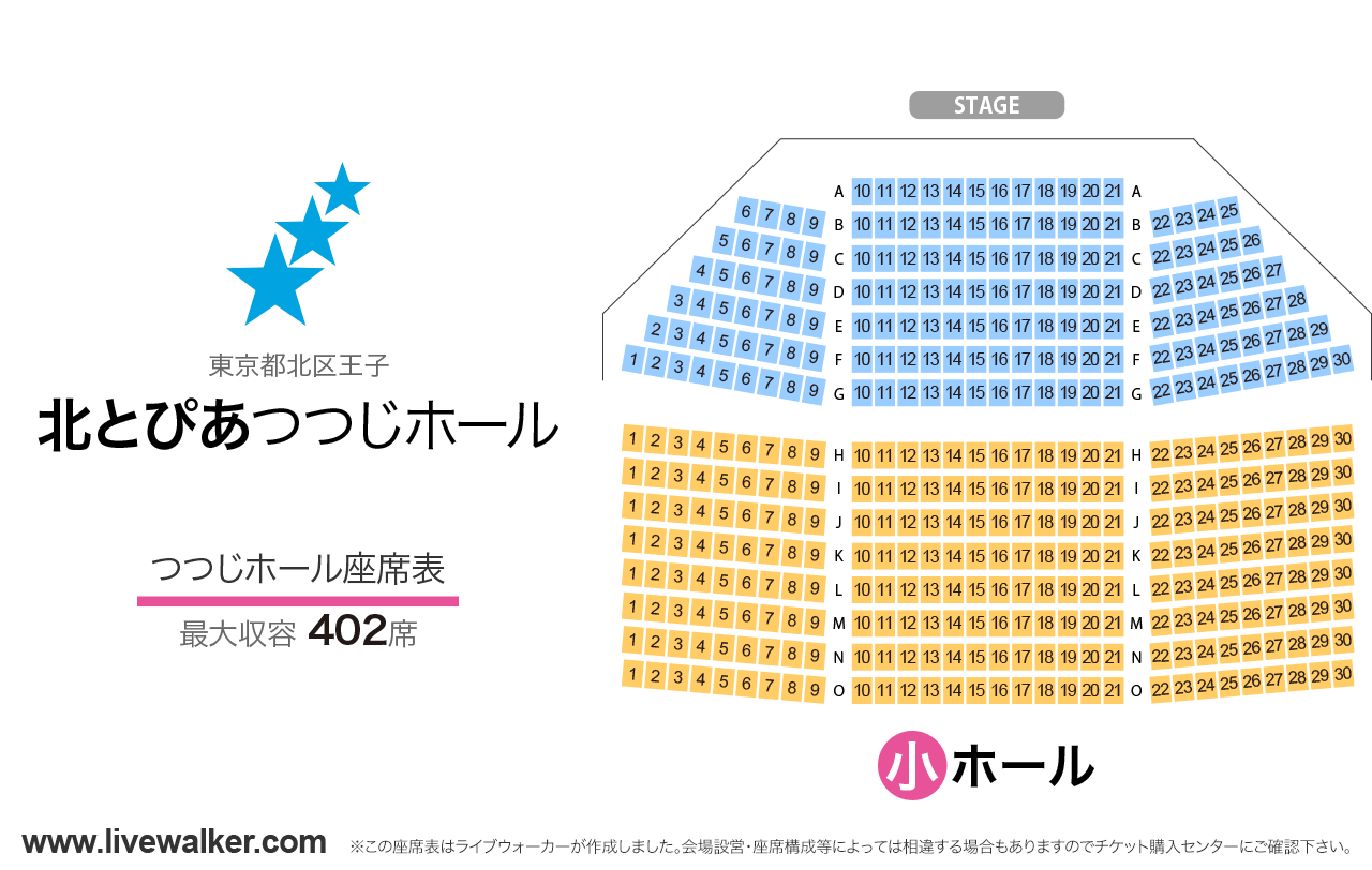 北とぴあつつじホールの座席表