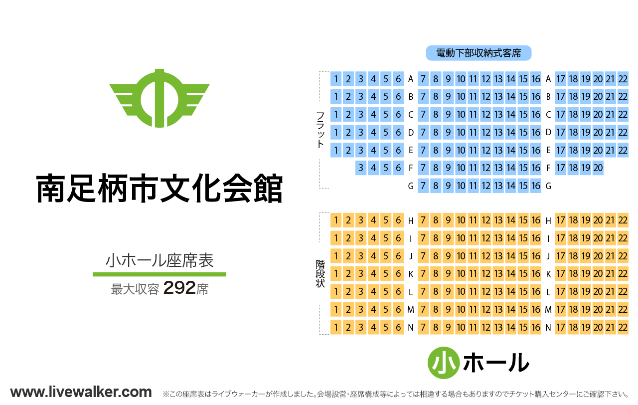 南足柄市文化会館（金太郎みらいホール）小ホールの座席表