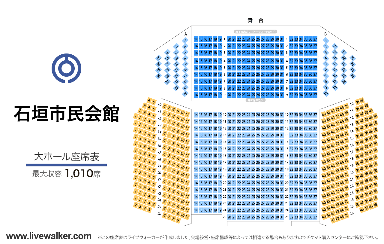 石垣市民会館大ホールの座席表