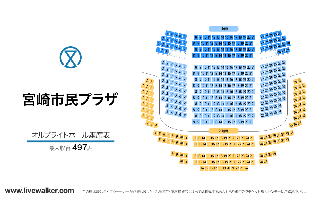 宮崎市民プラザオルブライトホールの座席表