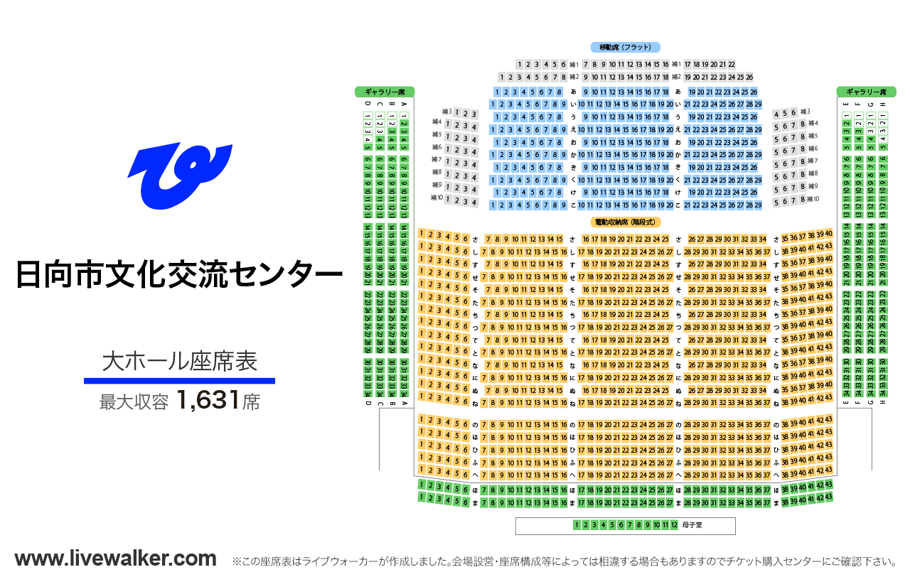 日向市文化交流センター大ホールの座席表