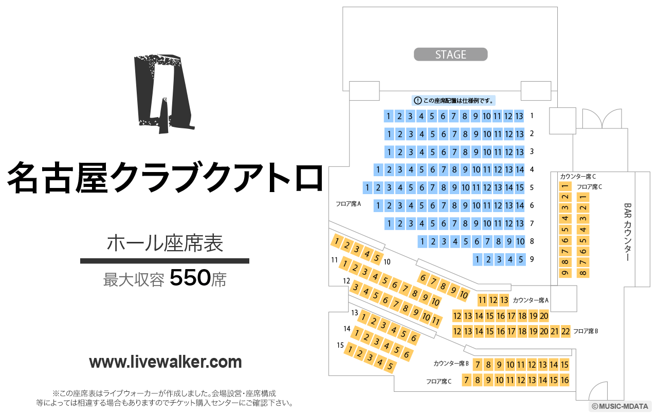 名古屋クラブクアトロの座席表