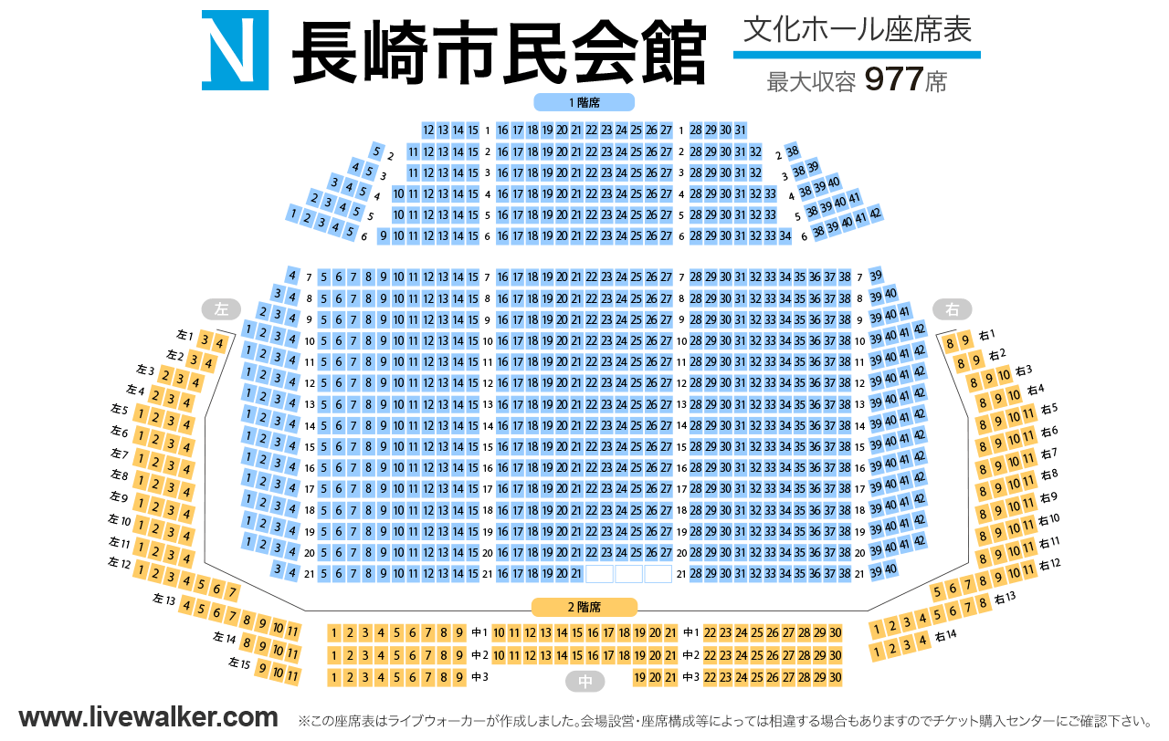 長崎市民会館文化ホールの座席表